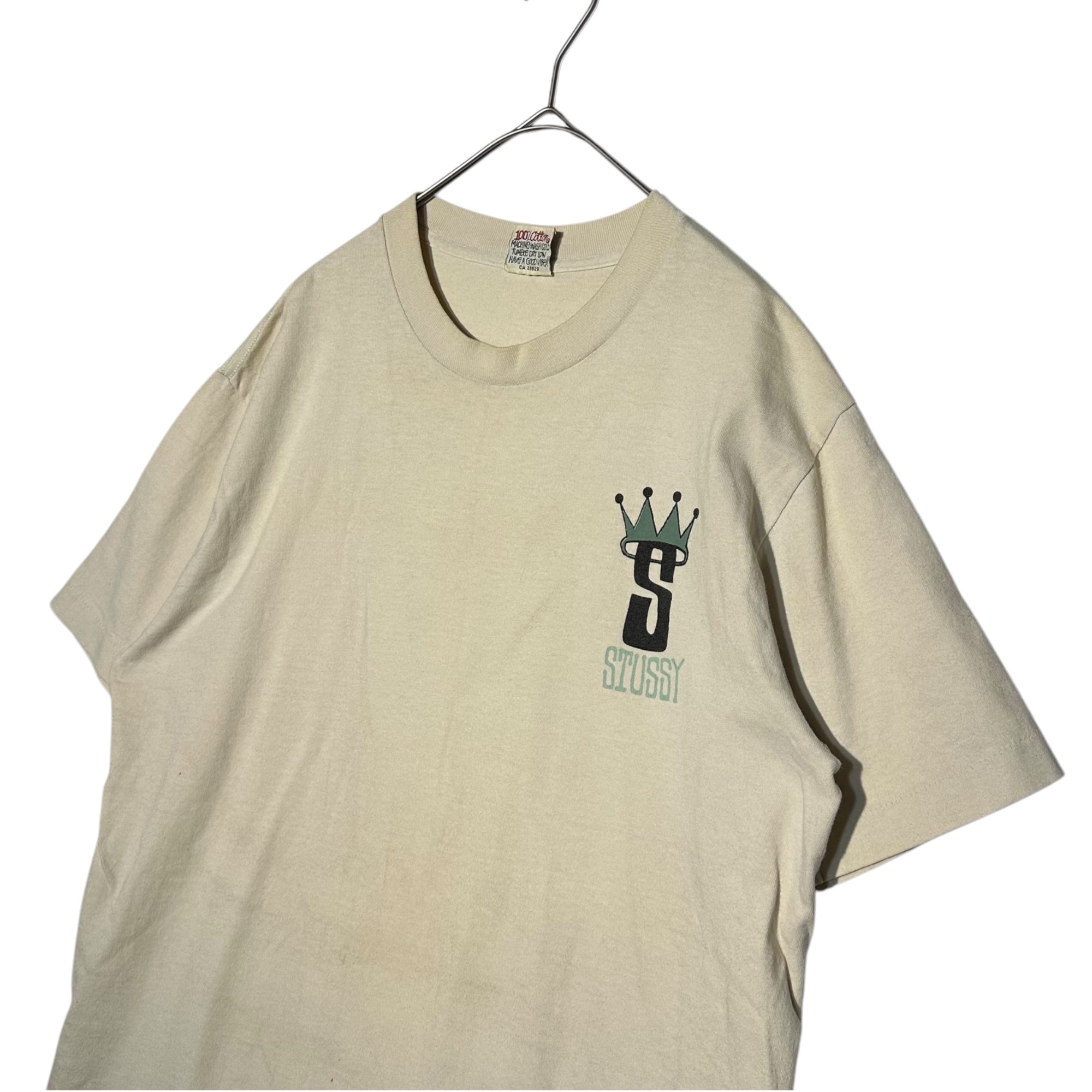STUSSY(ステューシー) 90's S Logo Crown Print Vintage T-Shirt Sロゴ クラウン プリント ヴィンテージ Tシャツ M ベージュ 白タグ 90年代 半袖 王冠