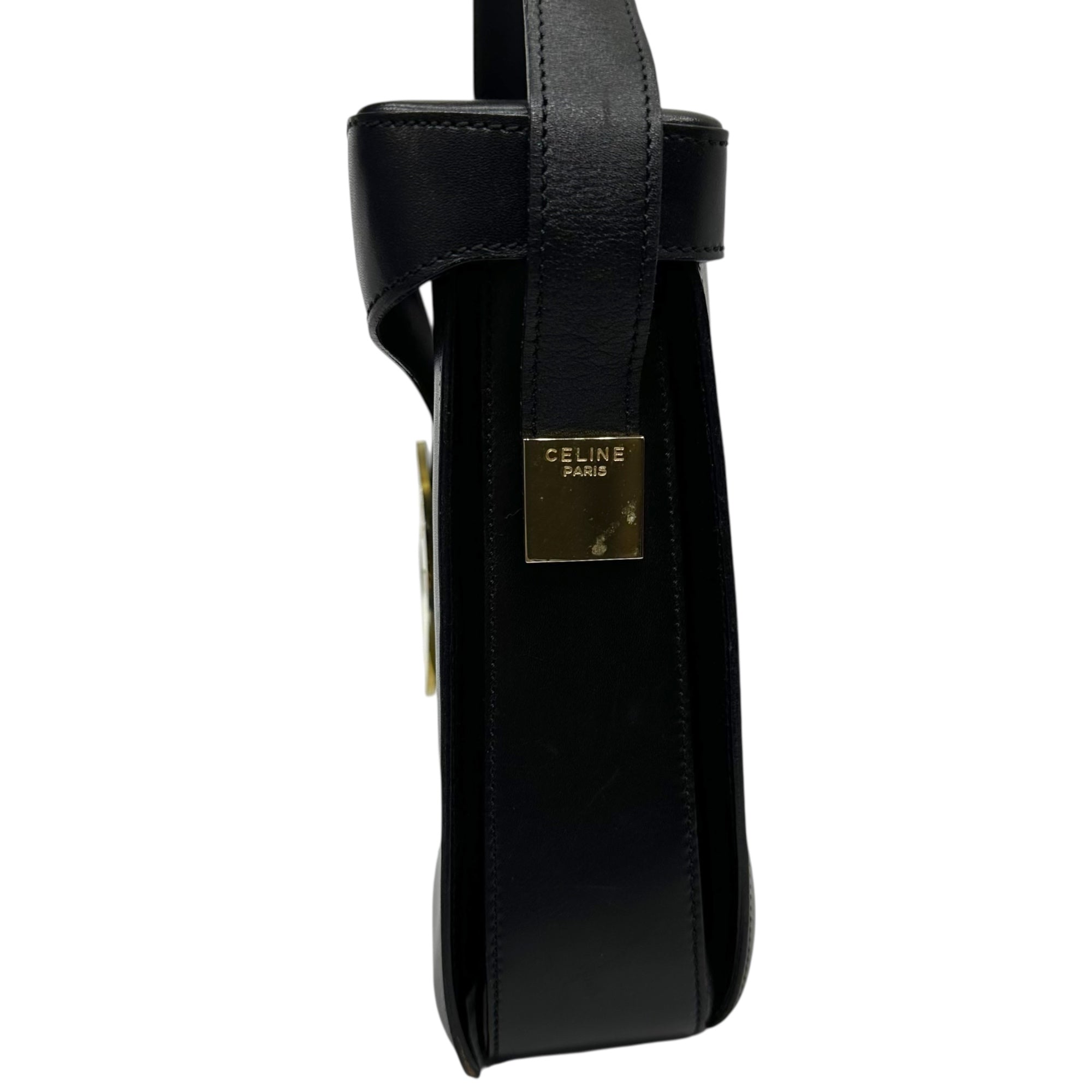 CELINE(セリーヌ) 00's Vintage Big Circle Logo Shoulder bag ヴィンテージ ビッグ サークル ロゴ ショルダー バッグ F/01 ブラック×ゴールド