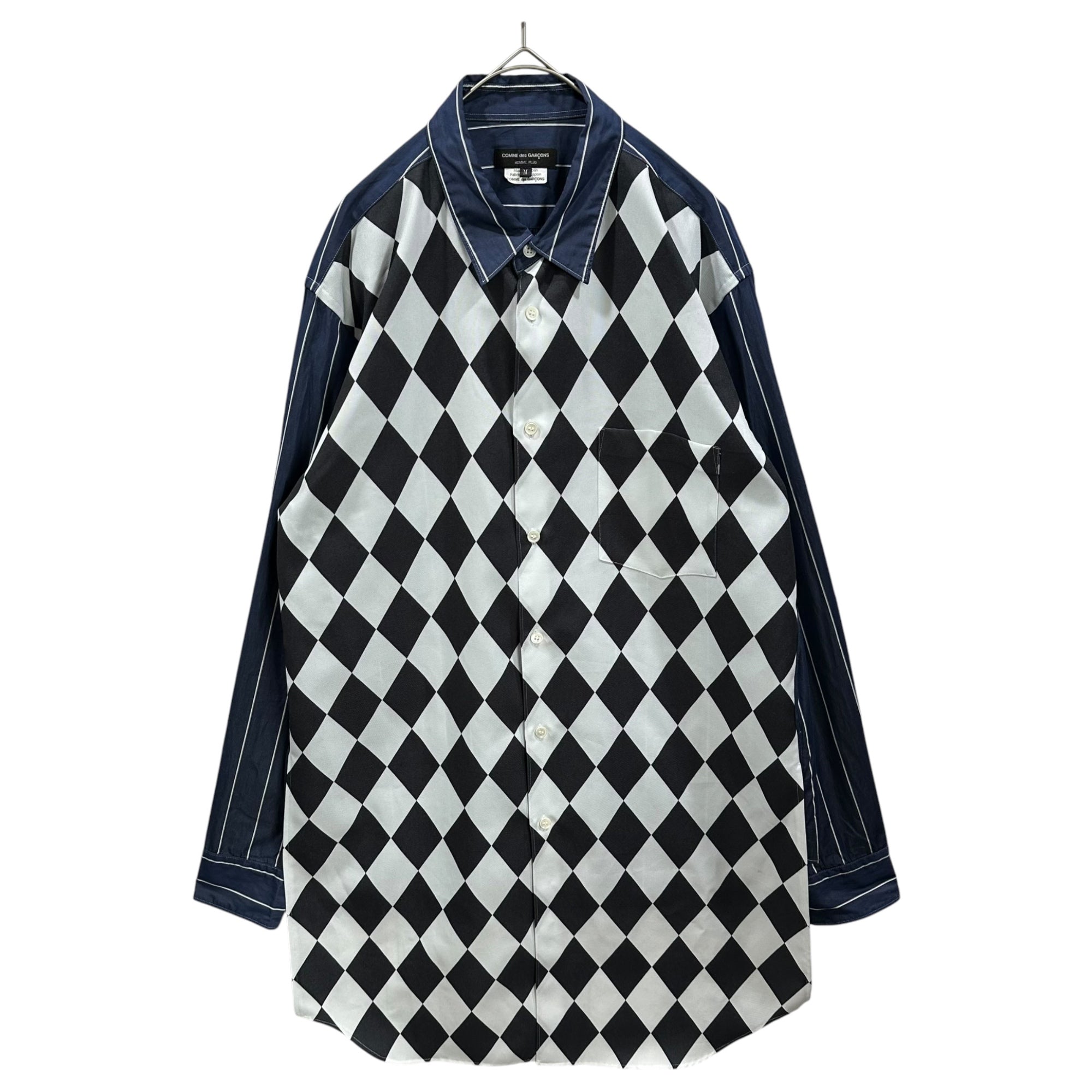 COMME des GARCONS HOMME PLUS(コムデギャルソンオムプリュス) 2020AW Argyle-Layered Striped Long Shirt アーガイル レイヤード ストライプ ロング シャツ PF-B015 M ホワイト×ブラック×ネイビー AD2020
