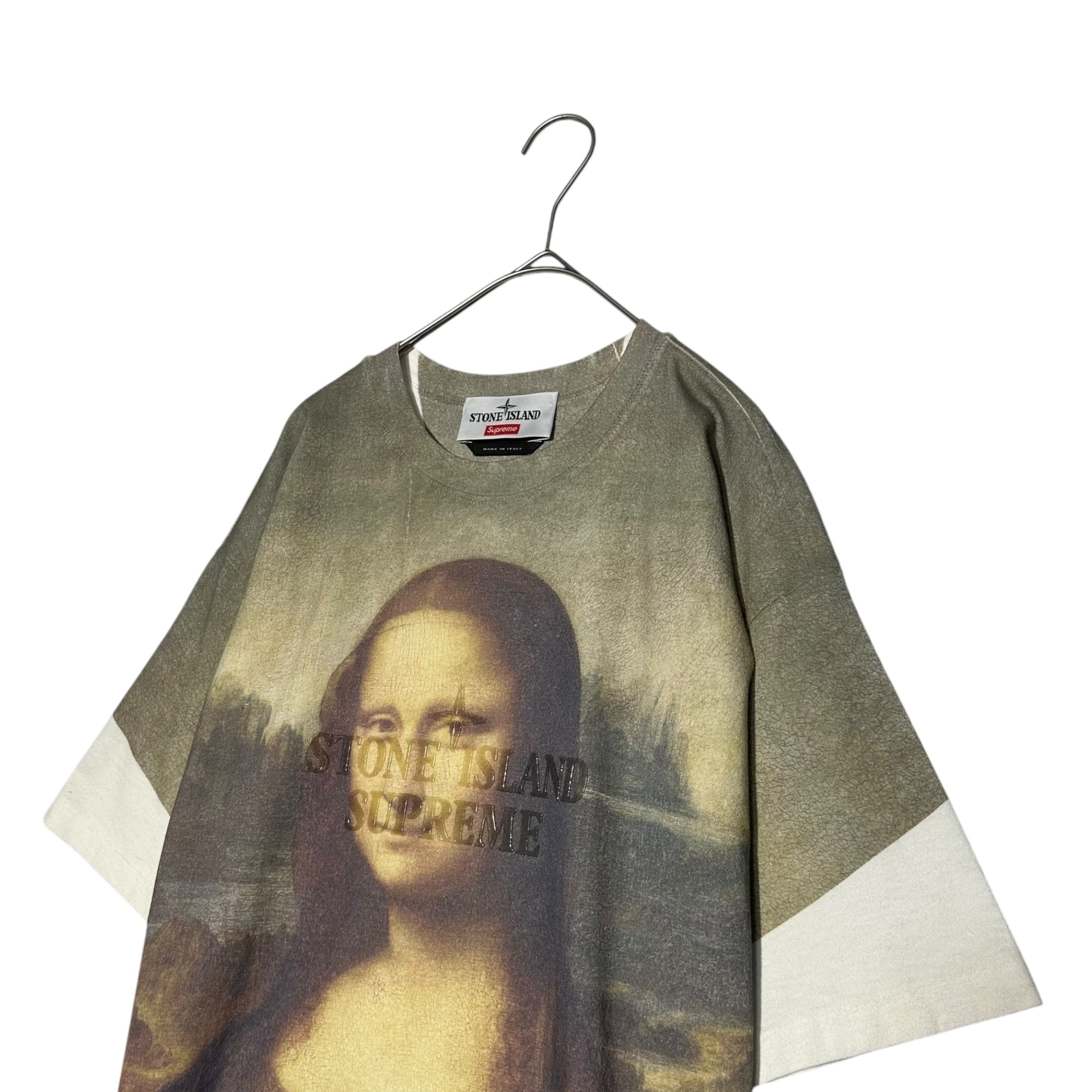 STONE ISLAND×SUPREME(ストーンアイランド×シュプリーム) 22SS S/S Top Mona Lisa モナリザ プリント ロゴ 半袖 Tシャツ 7625201S7 S カーキ×ホワイト コラボ