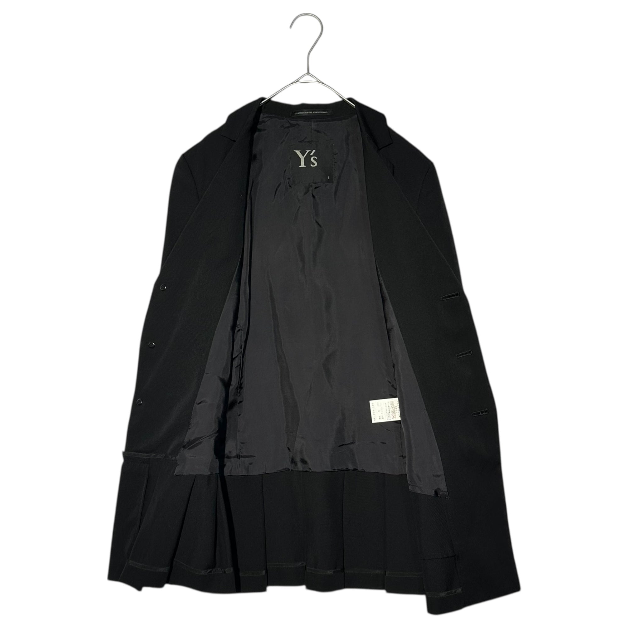 Y's(ワイズ) 3B Asymmetrical front tailored jacket 3ボタン フロント アシンメトリー デザイン テーラード ジャケット YF-J09-100 1(S) ブラック