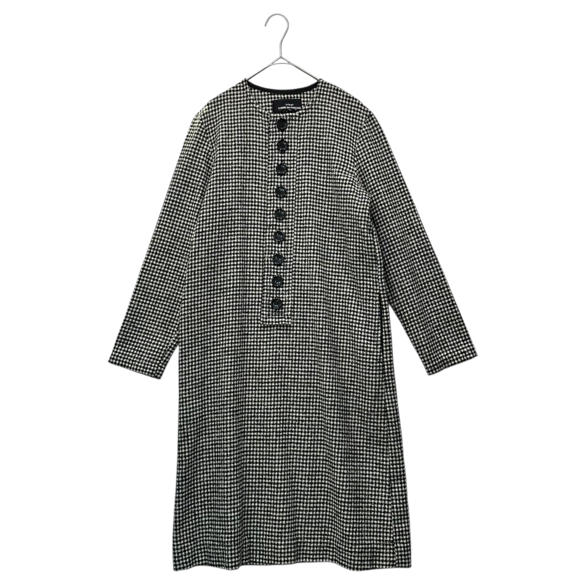 tricot COMME des GARCONS(トリココムデギャルソン) 12AW Fine check pattern Large buttons Wool and nylon One-piece dress チェック デカボタン ウール ナイロン 長袖 ワンピース TJ-O005 M ホワイト×ブラック AD2012
