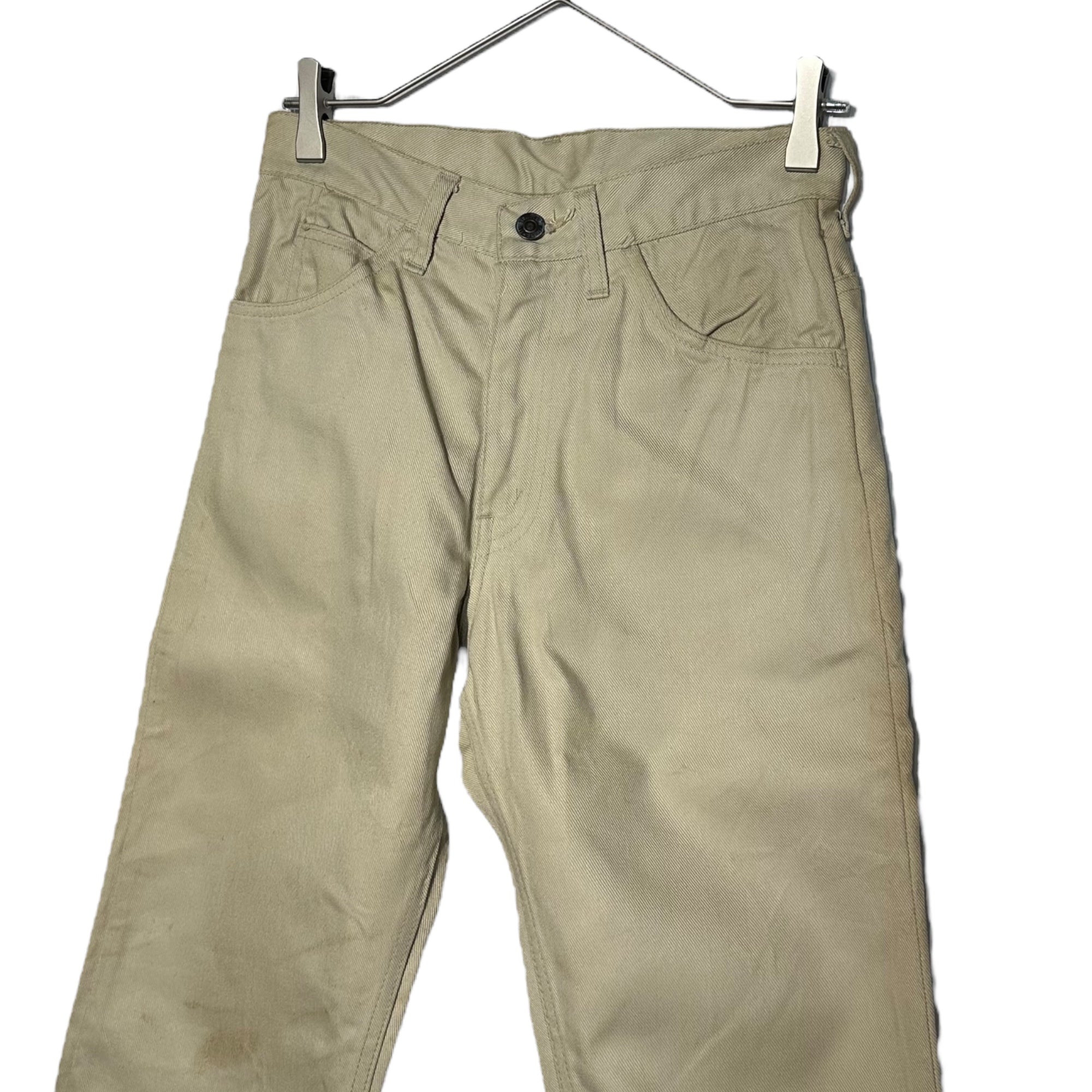Levi's(リーバイス) 60's~70's 518 BIG E Vintage Cotton Pants ヴィンテージ カツラギ パンツ 実寸72cm(W28程度) ベージュ 裏ボタン10 42TALON 白タブ 70年代