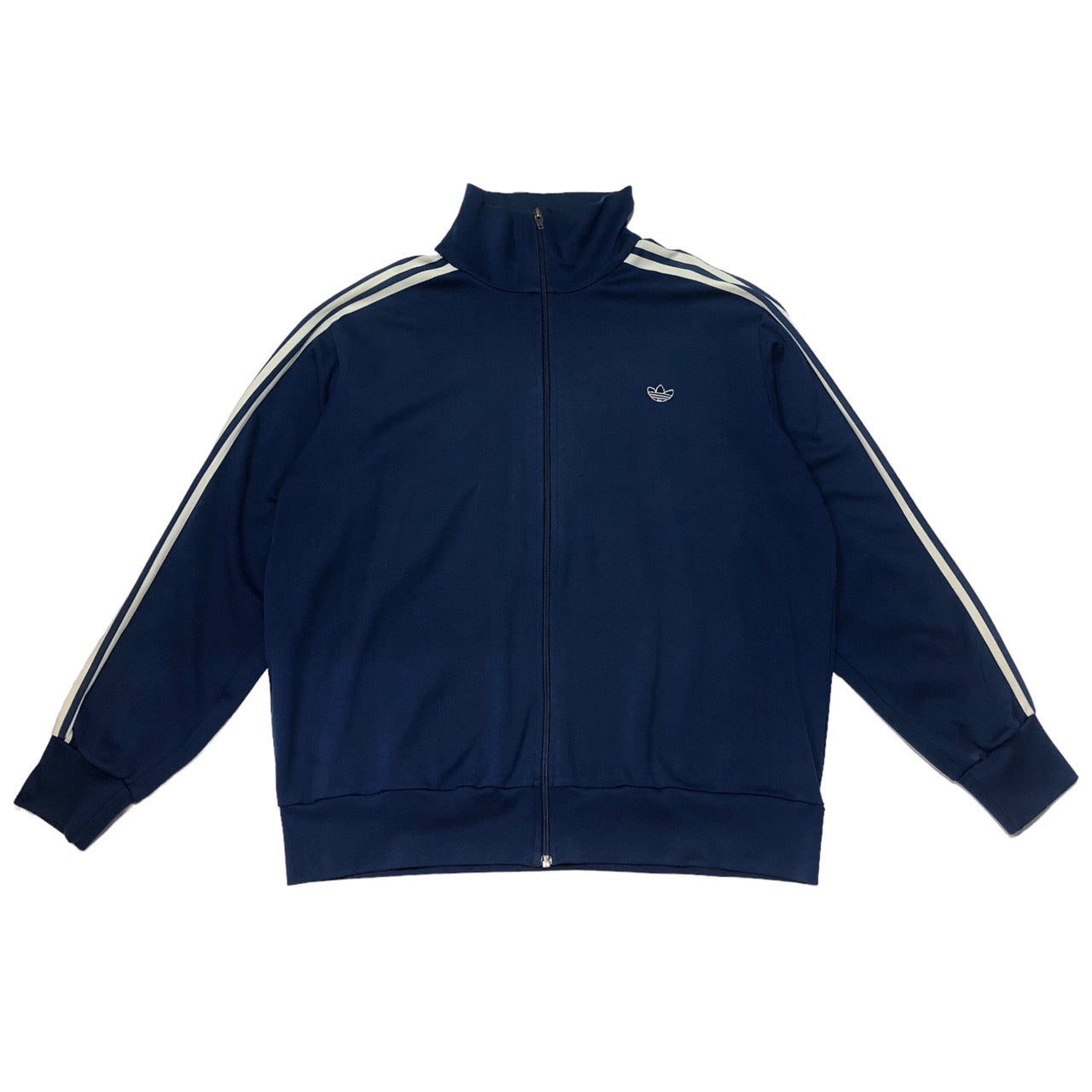 adidas(アディダス) 70-80's Vintage Track jacket/ヴィンテージトラックジャケット/スリーストライプ  表記無し(XLサイズ程度) ネイビー×ホワイト ワッペントレフォイル ロゴ/三角タグ