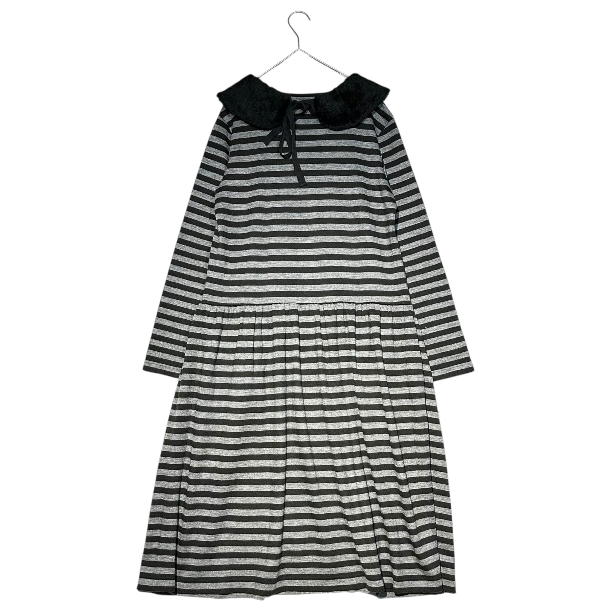 tricot COMME des GARCONS(トリココムデギャルソン) 10AW Long-sleeved striped dress with detachable collar つけ襟付属 長袖 ボーダー ワンピース TF-T055 M グレー×ブラック AD2010