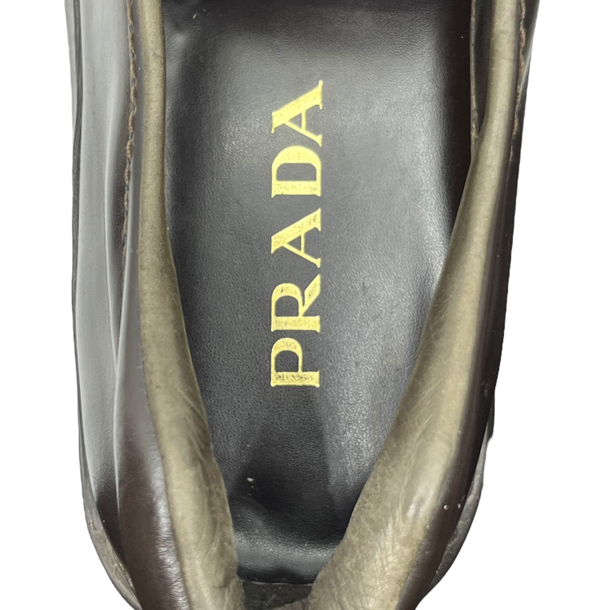 PRADA(プラダ) 00's Square toe platform leather loafers スクエアトゥ 厚底 レザー ローファー 9(27cm~27.5程度) ブラウン シューズ 革靴