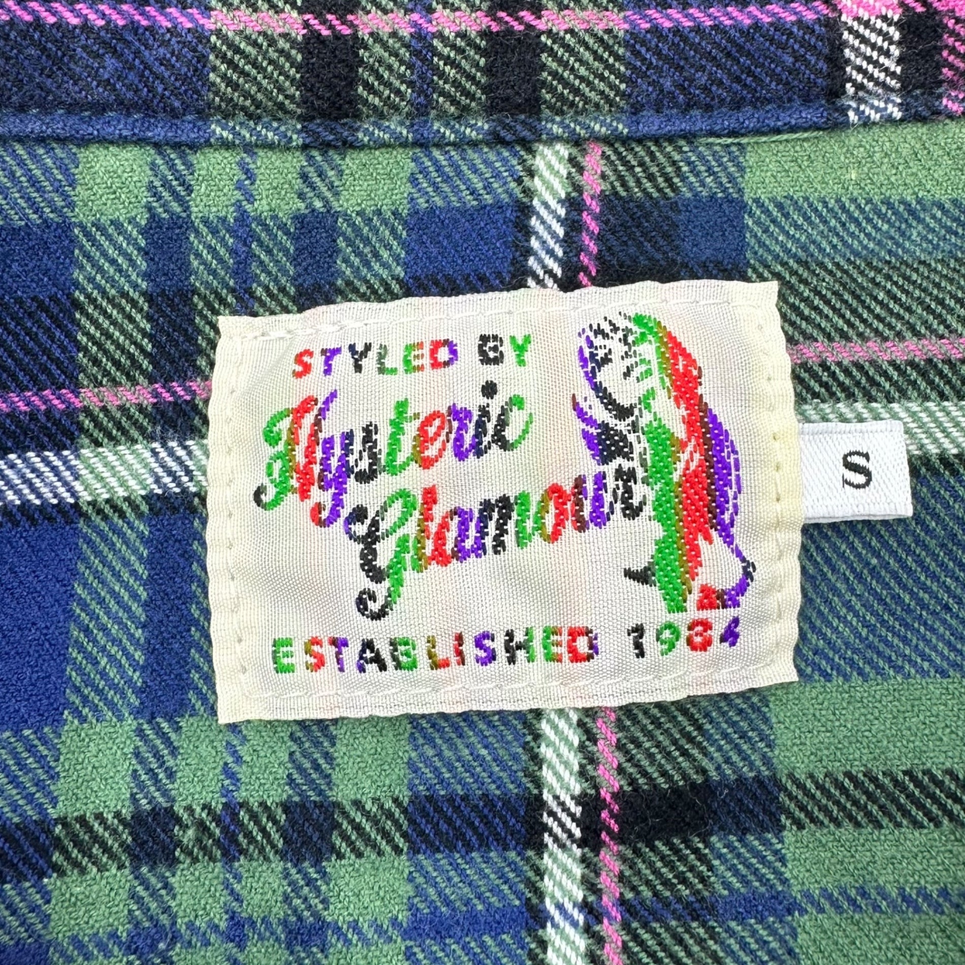 HYSTERIC GLAMOUR(ヒステリックグラマー) Girls Print Check Shirt ガールズ プリント チェック シャツ 02173AH02 S ブルー×グリーン×ピンク