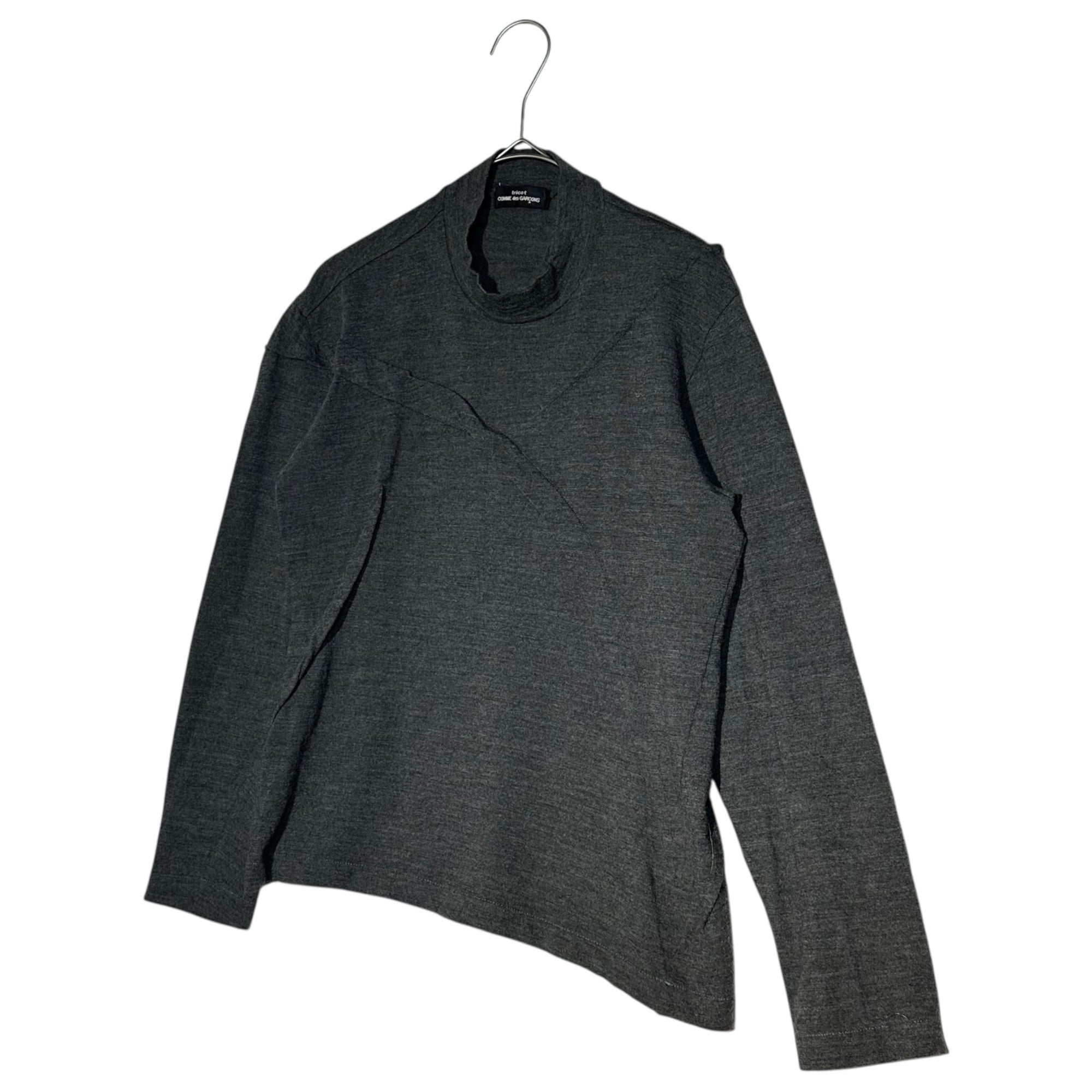 tricot COMME des GARCONS(トリココムデギャルソン) 92AW Asymmetrical design round neck wool knit&sewn アシンメトリー デザイン モックネック ウール ニットソー TT-050560 表記無(M程度) グレー 90's 90年代 AD1992 ヴィンテージ カットソー ニット 長袖