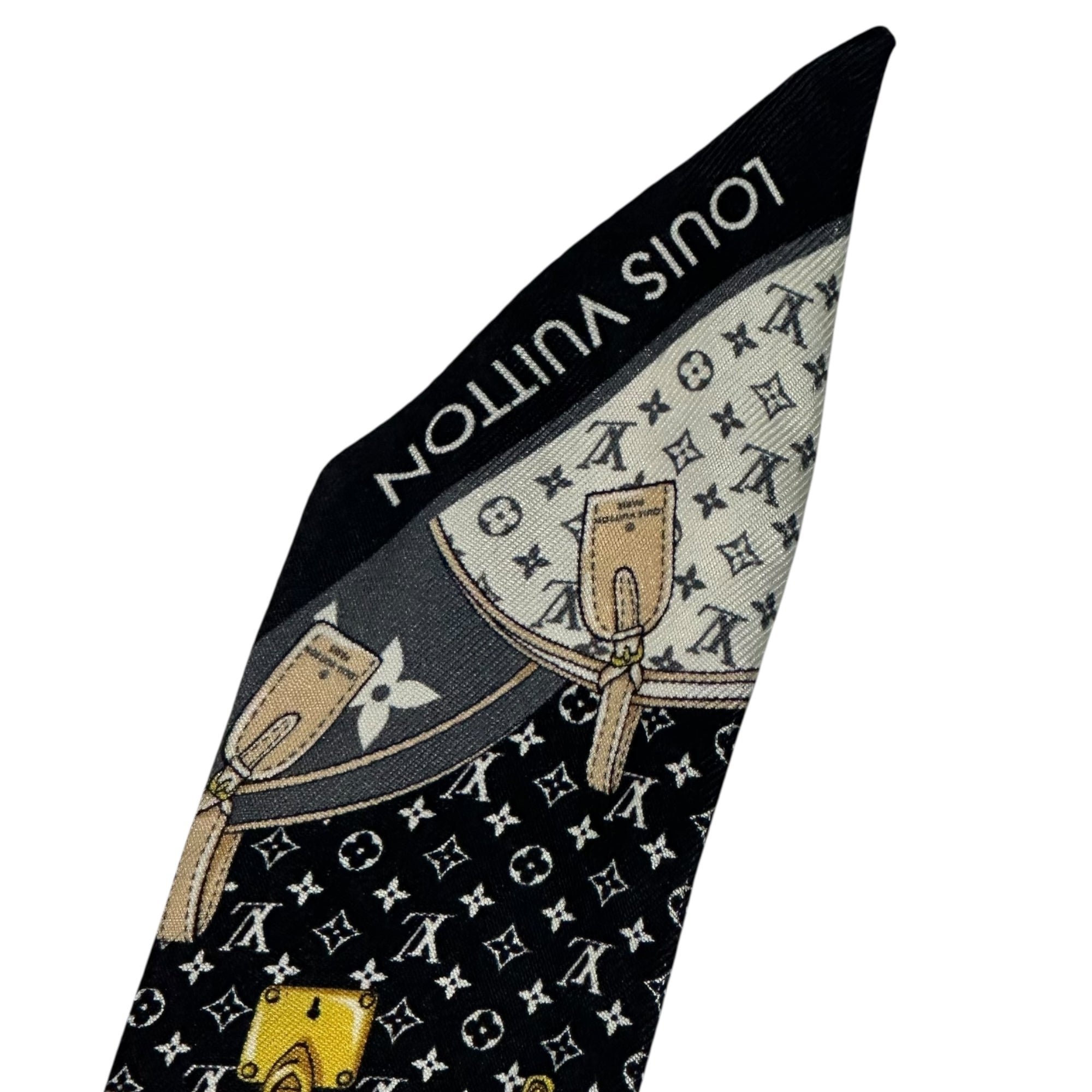 LOUIS VUITTON(ルイヴィトン) Bando BB - Let's Go バンドーBB - レッツゴー シルク スカーフ M76442 ブラック×ホワイト モノグラム