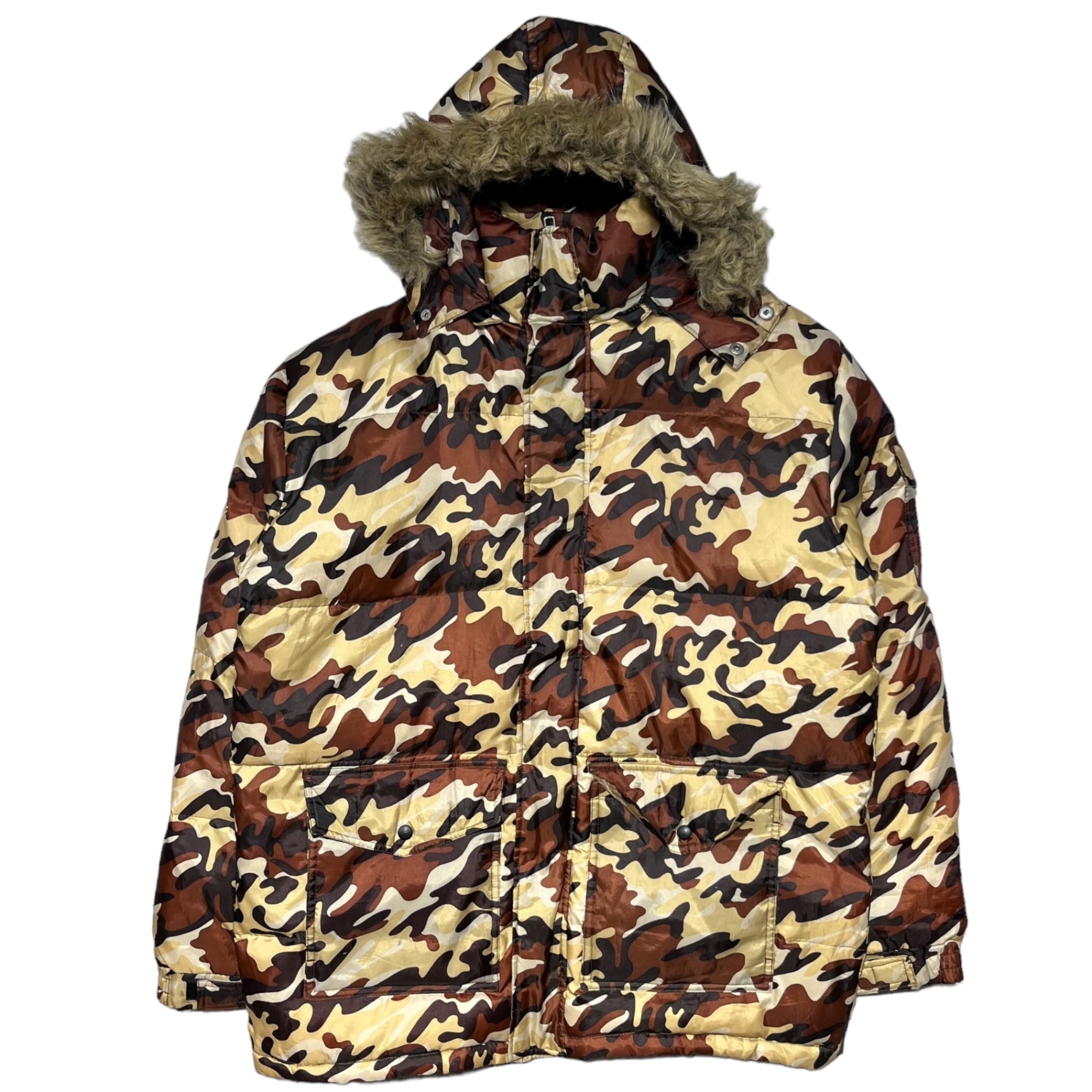 AMERICA&FIRST(アメリカ&ファースト) camouflage down jacket カモフラ ダウン ジャケット M ベージュ×ブラック