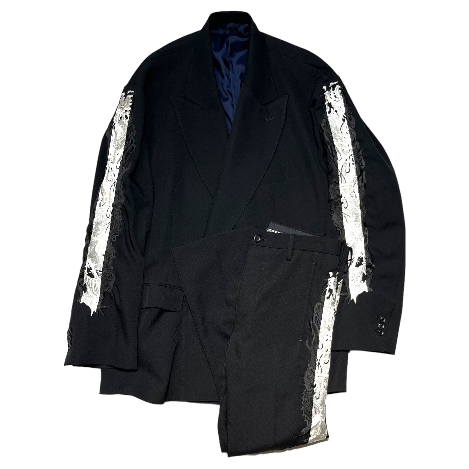 doublet(ダブレット) 19AW LINED CHAOS EMBROIDERY WIDE TAPERED JACKET TROUSERS SET UP 19AW13JK27 19AW13PT109 JKT:M / PT:S ブラック 刺繍 セットアップ ジャケット パンツ スラックス