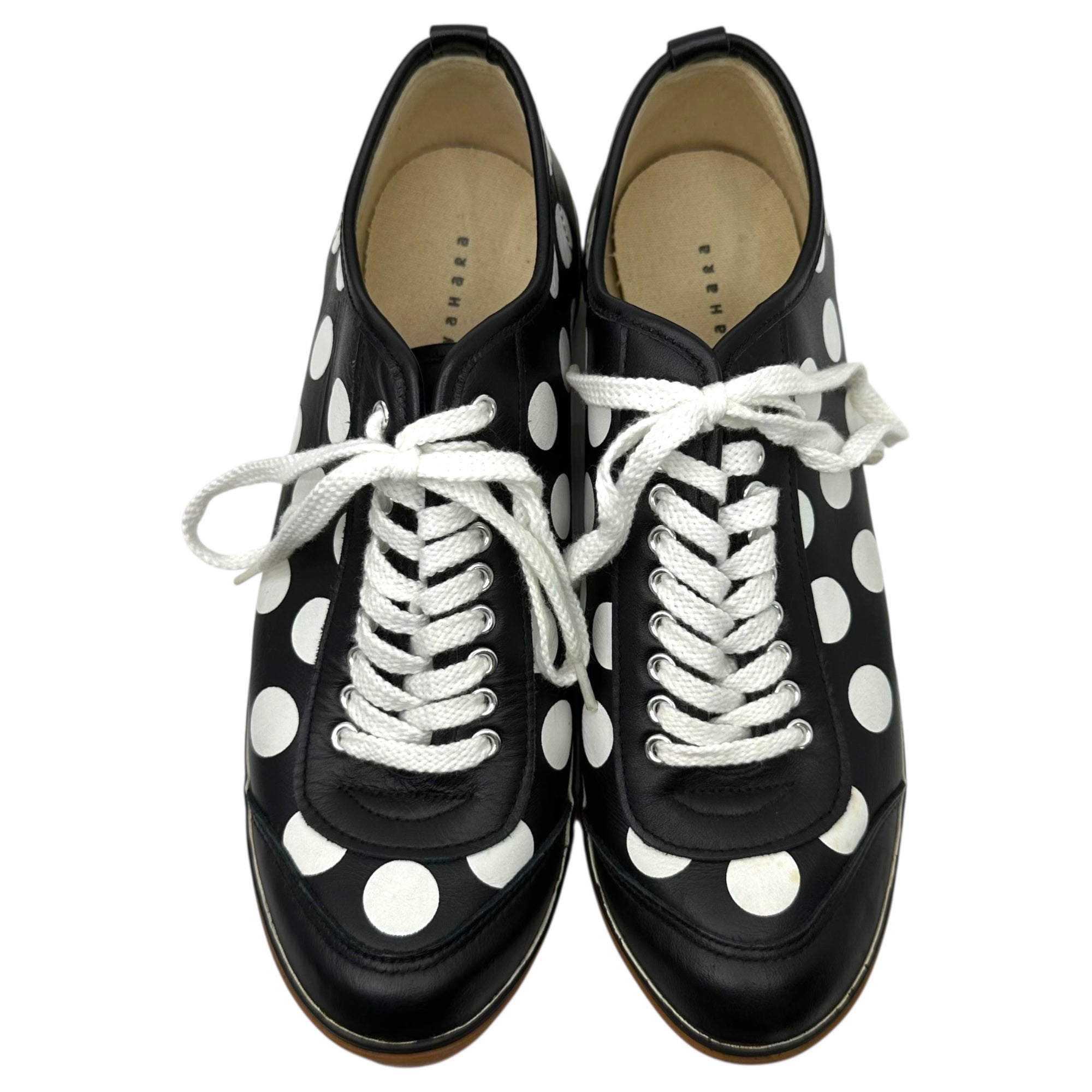 sunao kuwahara(スナオクワハラ) Leather sneakers with dot pattern ドット柄 レザー スニーカー SK83AJ901 L(25.5~26cm程度) ブラック×ホワイト