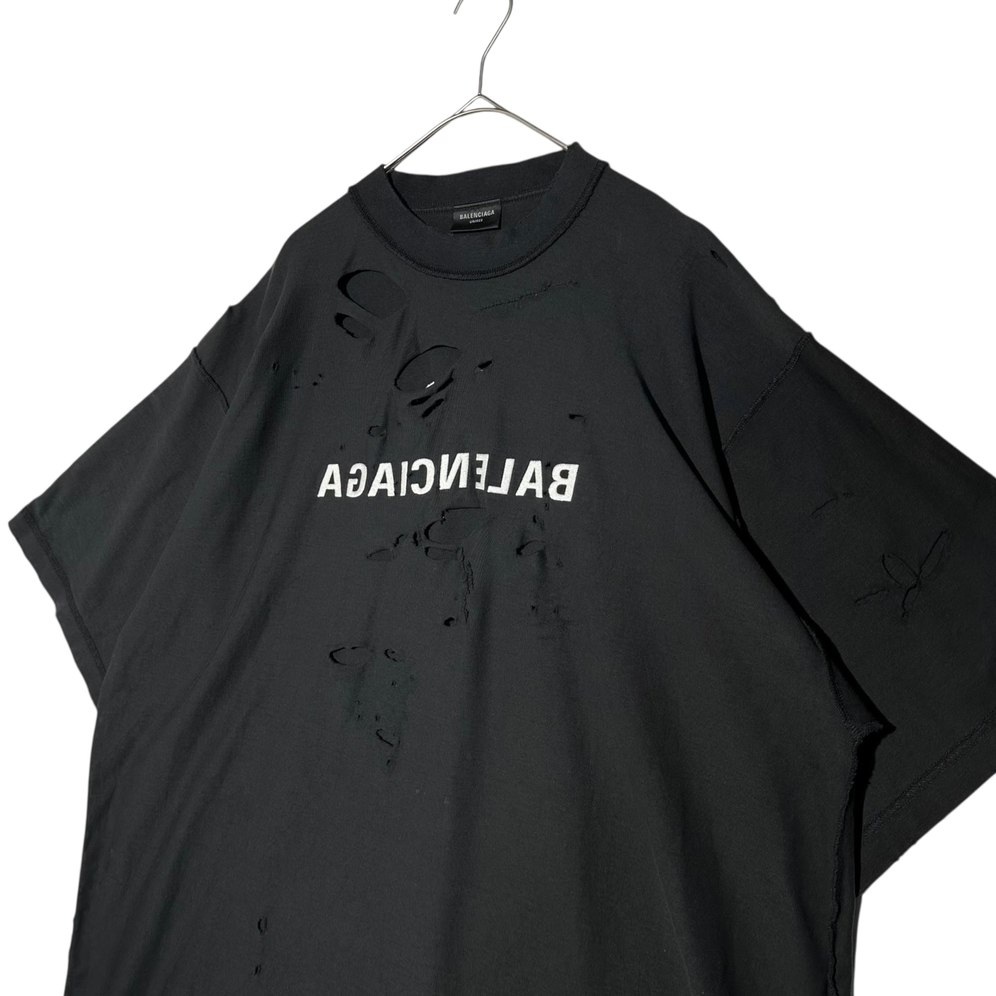 BALENCIAGA(バレンシアガ) DESTROY INSIDE OUT T-SHIRT デストロイ インサイドアウト Tシャツ 720198 TQVP3 2 ブラック ロゴ オーバーサイズ