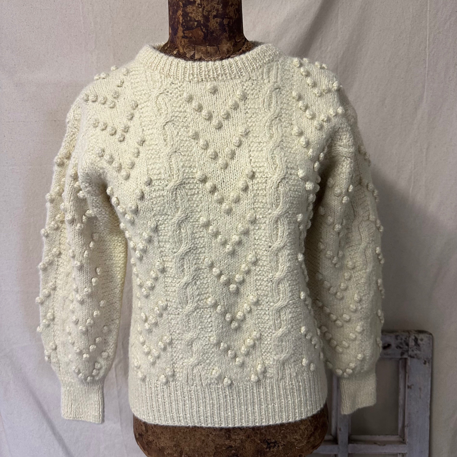 VINTAGE(ヴィンテージ) Peruvian Made Alpaca 100% Popcorn Knit ペルーメイド アルパカ100% ポップコーン ニット FREE(Sサイズ相当) アイボリー