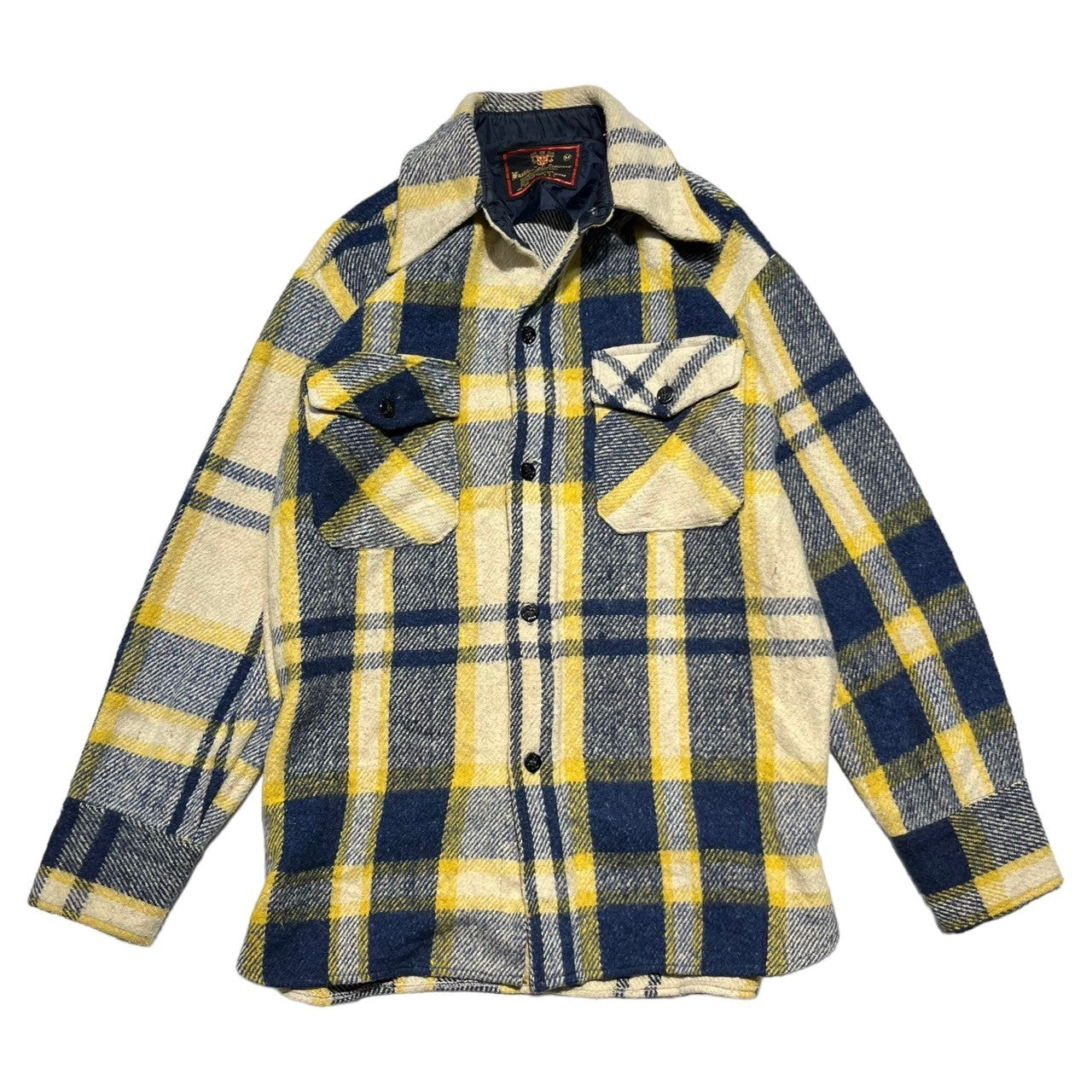C.P.O. Fashion Sportswear(シーピーオーファッションスポーツウェア) 60's ~ 70's wool flannel shirt ウール フランネル シャツ M イエロー×ネイビー CPO 60年代 ~ 70年代 ヴィンテージ