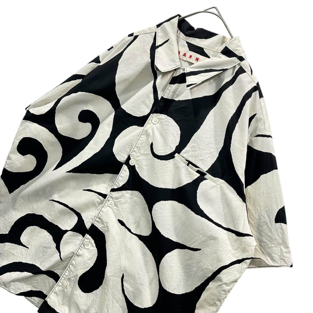 MARNI(マルニ) All-Over Pattern Open Collar S/S Shirt 総柄 オープンカラー 半袖 シャツ CAMAW49A00 40 ホワイト×ブラック