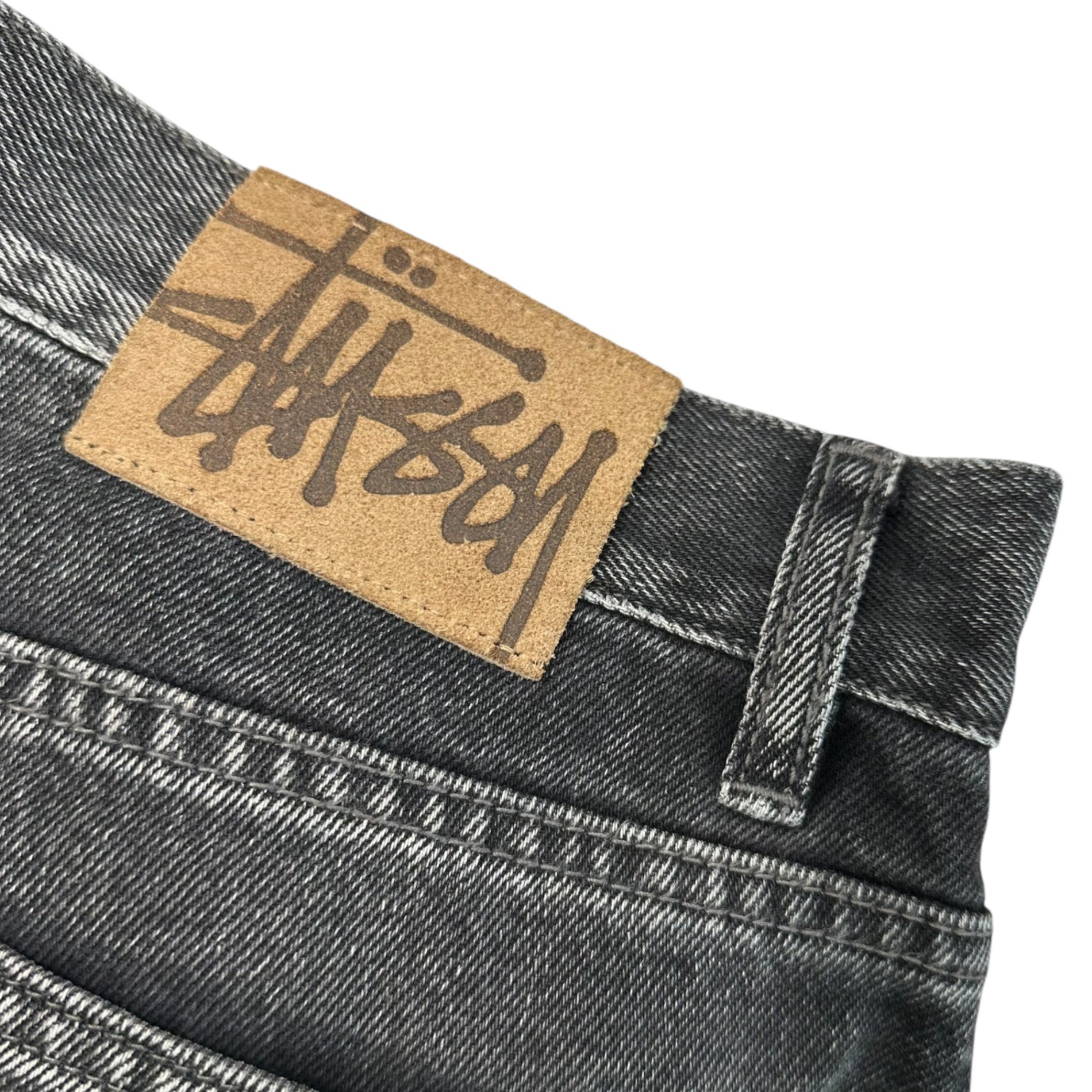 STUSSY(ステューシー) Big Ol' Denim Vintage Jean ヴィンテージ加工 ブラック デニム ストレート ワイド パンツ 30 ブラック