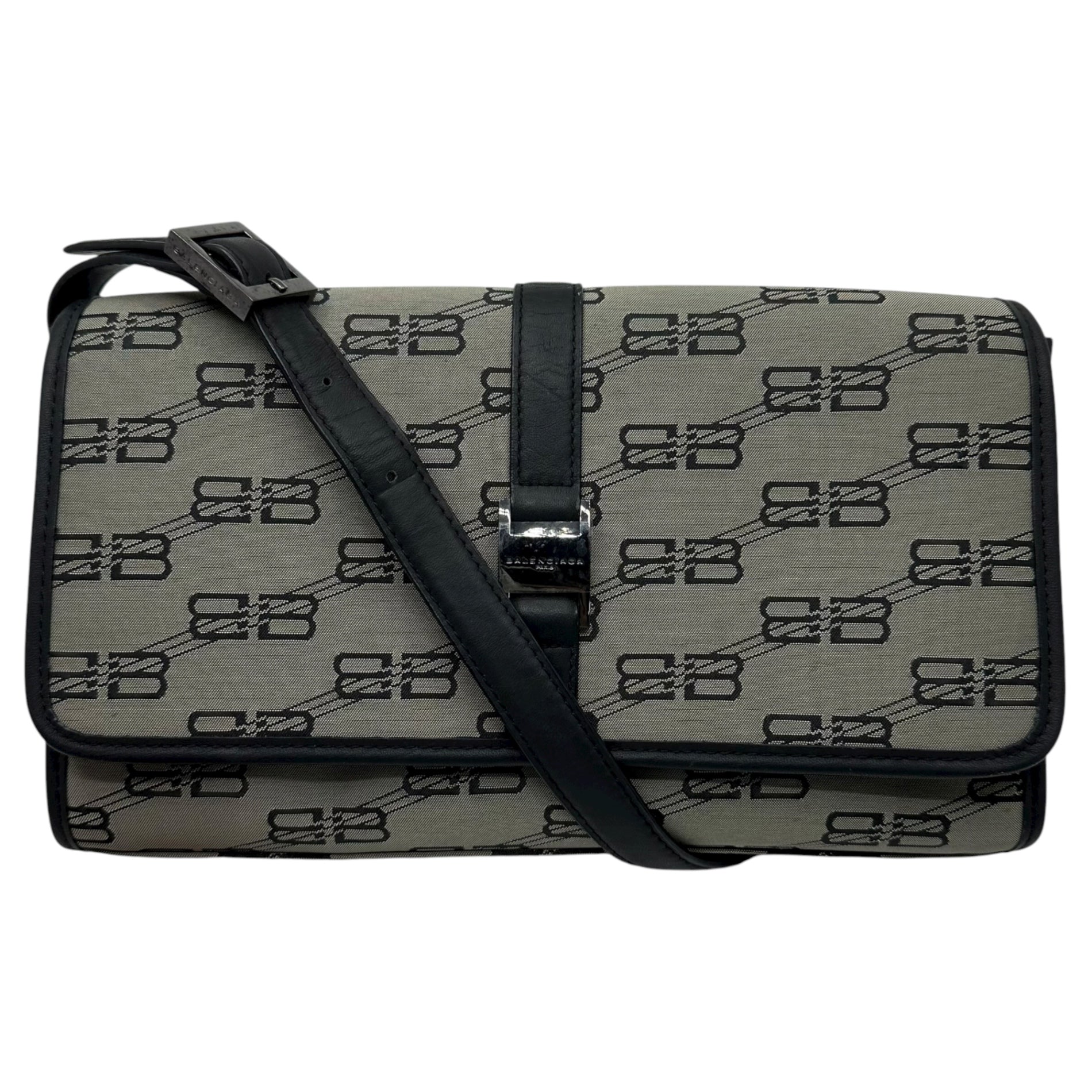 BALENCIAGA(バレンシアガ) BB All-Over Print Logo One-Shoulder Bag 総柄 ロゴ ワンショルダー バッグ グレー×ブラック ハンド 肩掛け ヴィンテージ