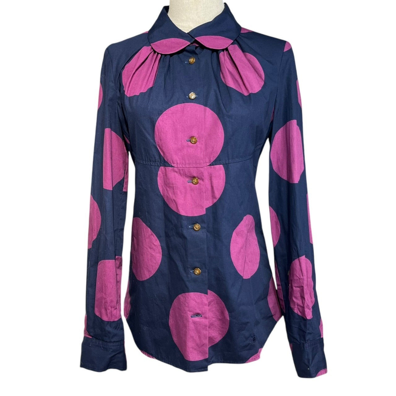 Vivienne Westwood RED LABEL(ヴィヴィアンウエストウッドレッドレーベル) round collar dot blouse shirt 丸襟 ドット ブラウス シャツ 357-01-87016 3(L) ネイビー×パープル