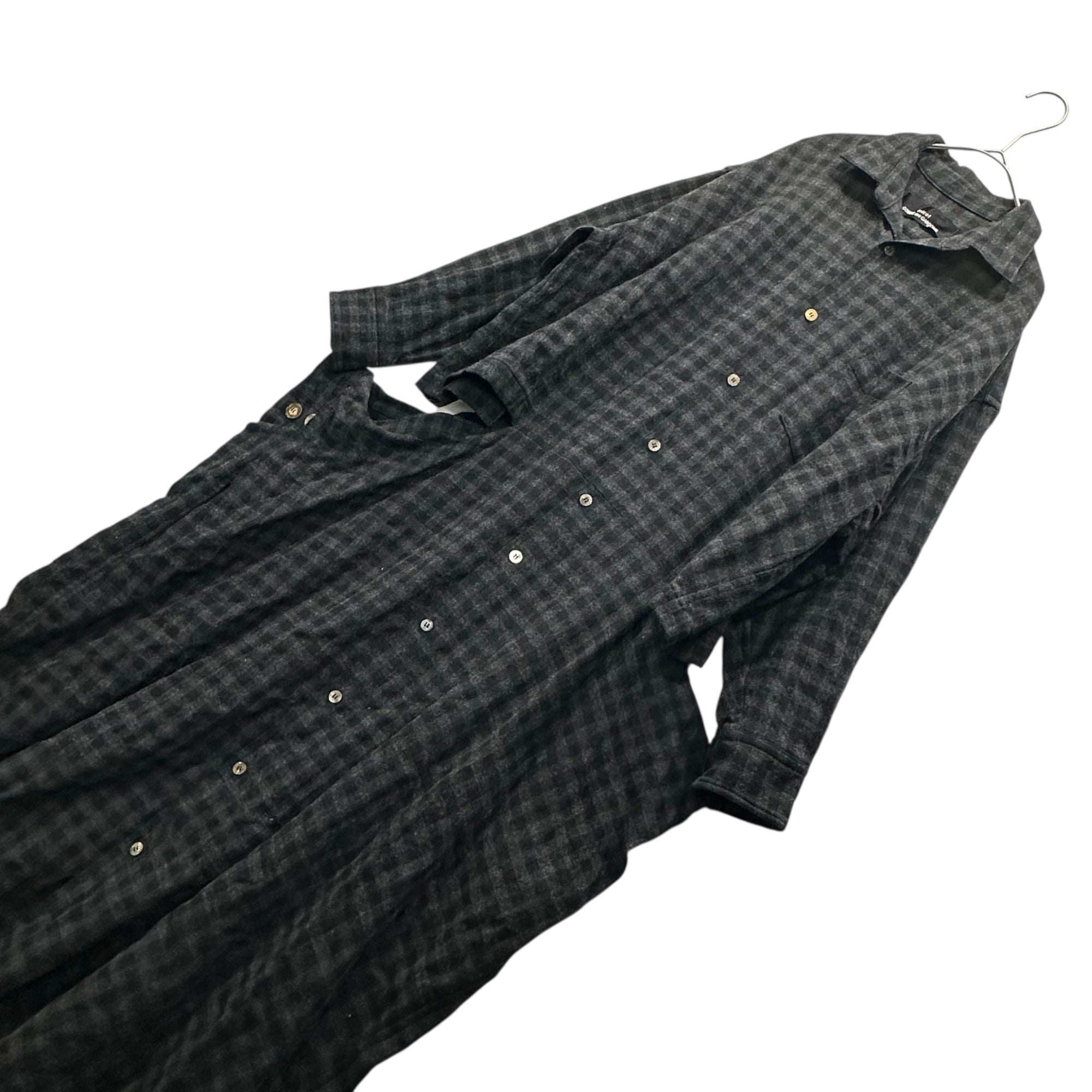 tricot COMME des GARCONS(トリココムデギャルソン) 80's Slash-Processed Wool Check Long Shirt Dress 80年代 スラッシュ加工 ウール チェック ロング シャツ ワンピース TO-050210 FREE グレー×ブラック 川久保玲 本人期 アーカイブ