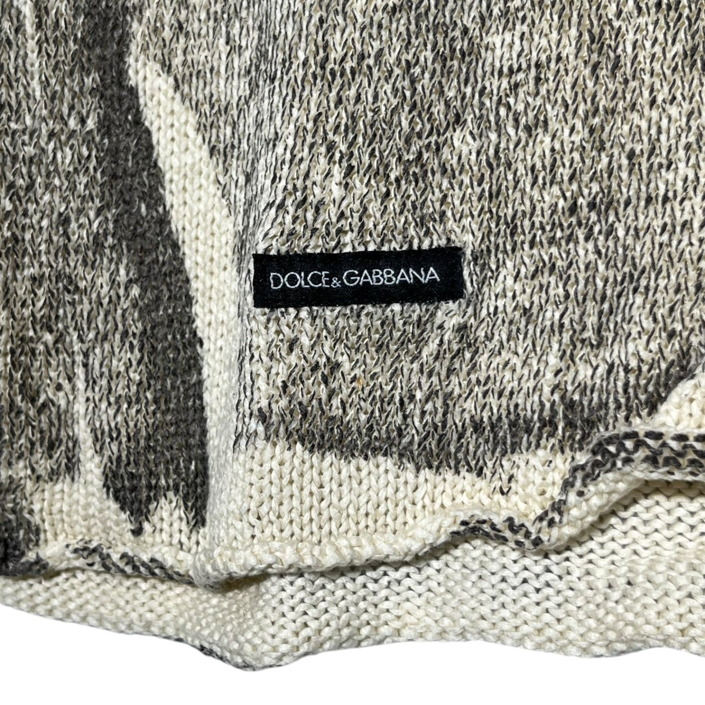 DOLCE&GABBANA(ドルチェ&ガッバーナドルガバ) 00's Painted V-neck cotton knit ペンキ加工 Vネック コットン ニット プルオーバー ZK205 0RS2 46(M程度) アイボリー×ブラック Y2K