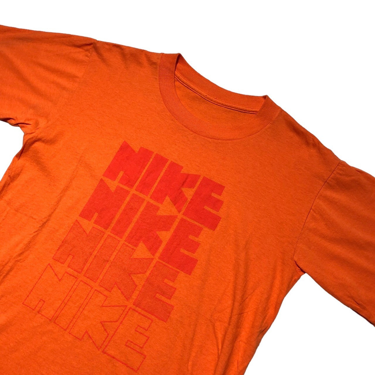 NIKE(ナイキ) 80's 4-row logo print T-shirt ゴツナイキ 4連 ロゴ プリント Tシャツ 表記無し(M程度) オレンジ 80年代 オリジナル ヴィンテージ