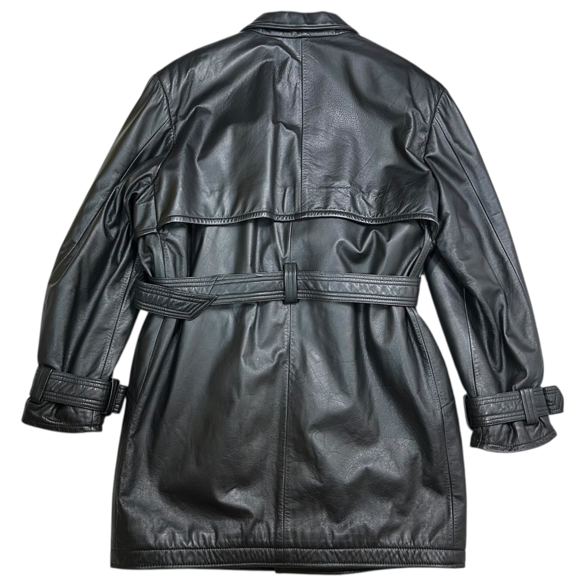 MEN'S TENORAS(ティノラス) 90's Design Pocket Belted Cow Leather Coat デザイン ポケット ベルテッド カウ レザー コート TA-6502 L ブラック 90年代 ヴィンテージ