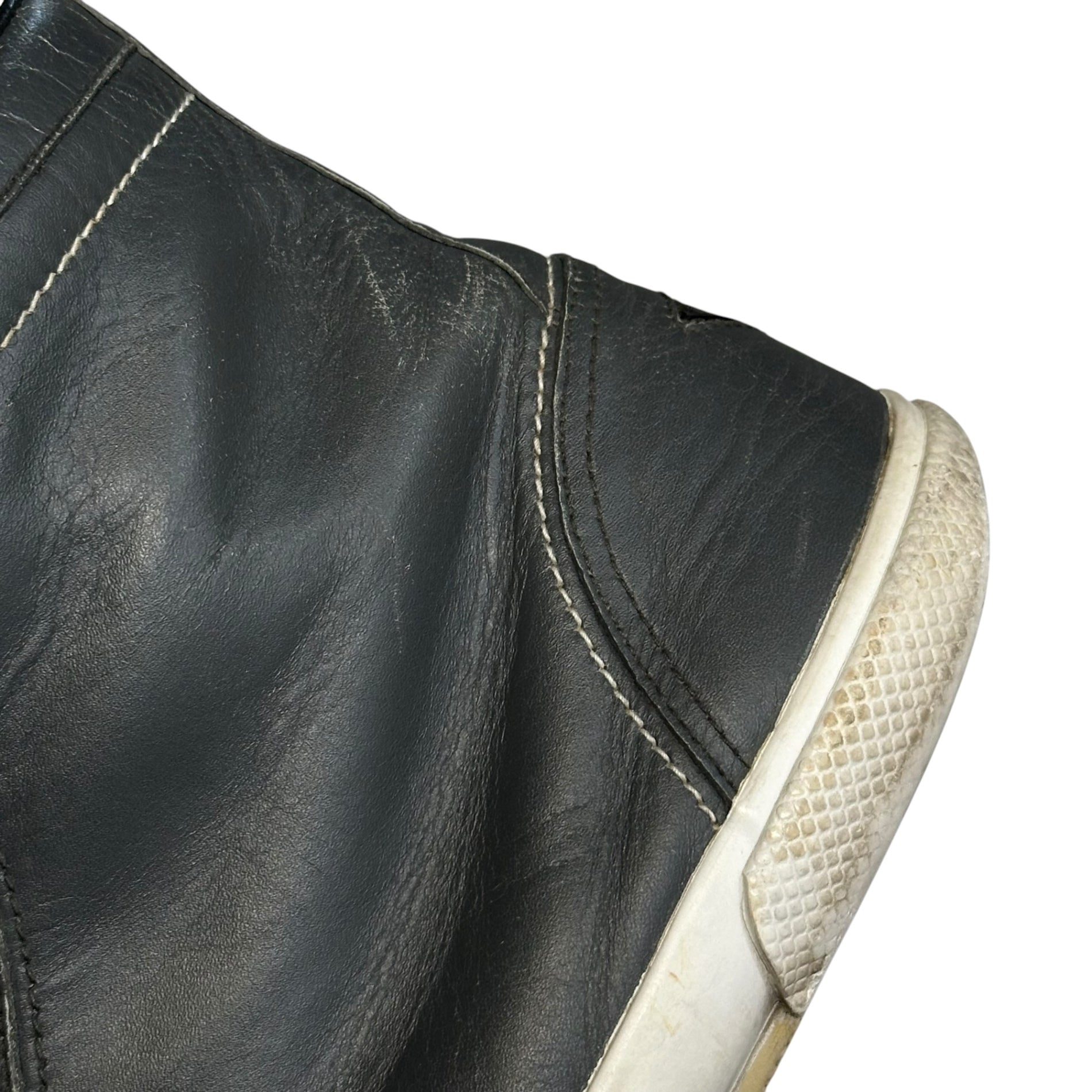 PRADA(プラダ) High-Top Leather Sneakers with Heel Triangle Logo ヒール 三角 ロゴ ハイカット レザー スニーカー 4T2148 9(27.0cm程度) グレー×ホワイト×レッド