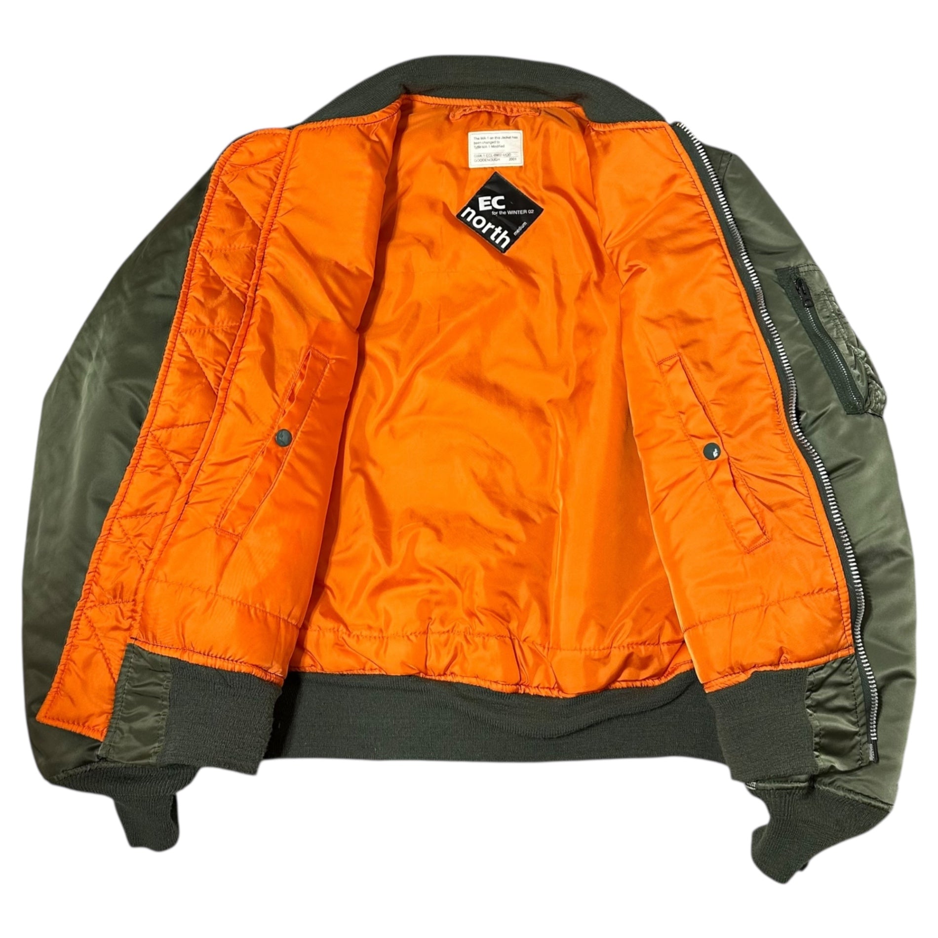 GOODENOUGH × ELECTRIC COTTAGE × TOMO(グッドイナフ × エレクトリックコテージ × トモ) Final sale items at ready made MA-1 TOMO's hand painting レディーメイド 最終販売 エムエーワン TOMO氏 ハンドペイント GMA-1-ECL-0902-MOD M-TALL セージグリーン 少数生産稀少品 2001's