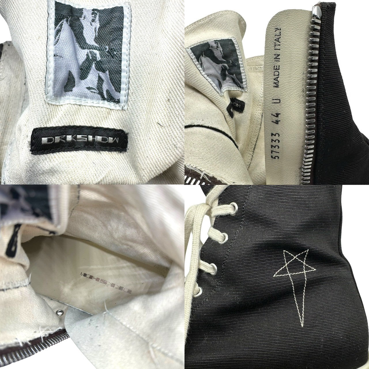 DRKSHDW(ダークシャドウ) ABSTRACT スター刺繍 アブストラクト ハイカット スニーカー DU01D1840 CBEM9 44(29cm程度) ブラック×ホワイト 箱付 Rick Owens リック オウエンス