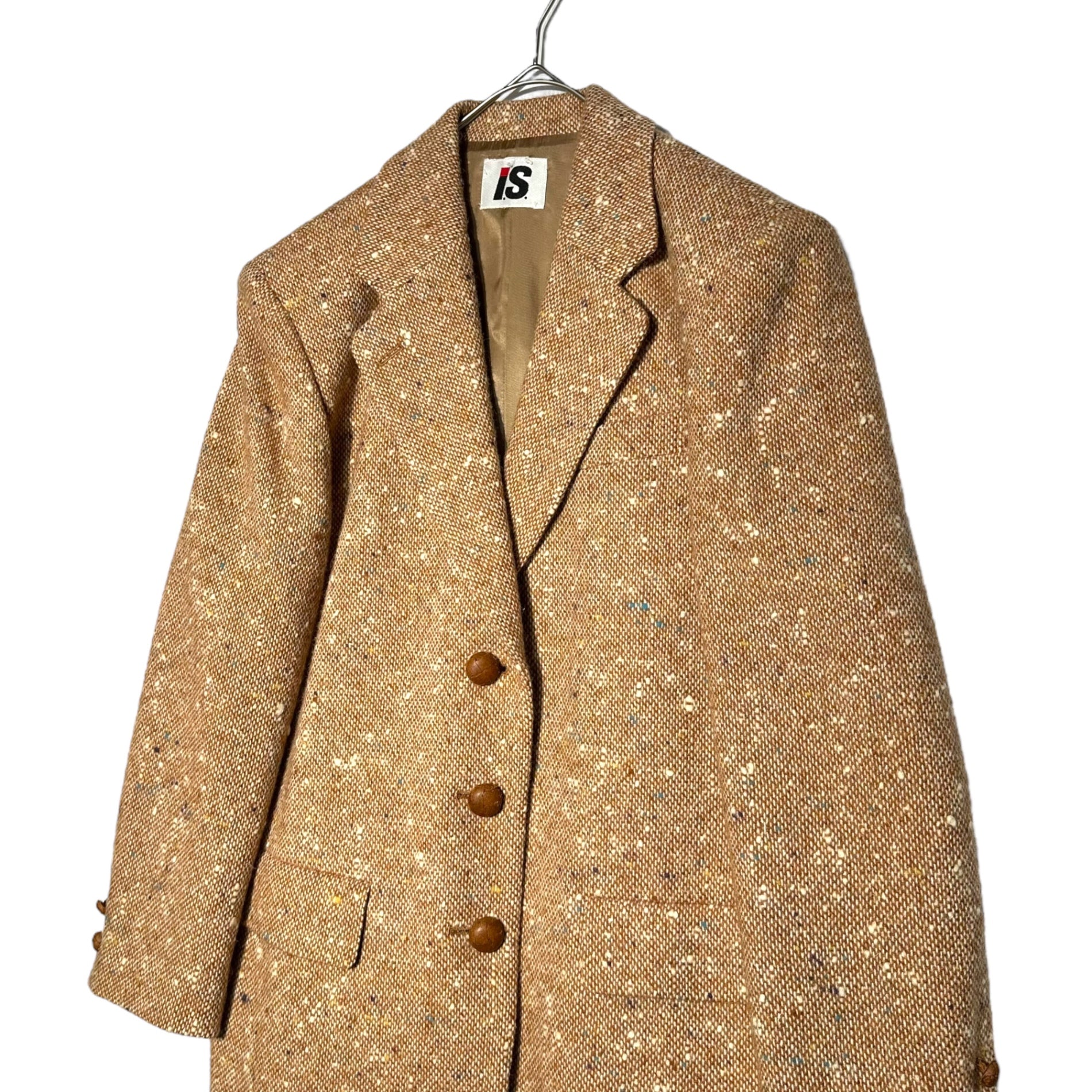 i.s. ISSEY MIYAKE(アイエス イッセイミヤケ) 91's Archive Wool Tweed Walnut Button Jacket 1991年 アーカイブ ウール ツイード クルミボタン ジャケット 90年代 IS14-FD027 M(メンズXS程度) ブラウン 稀少品