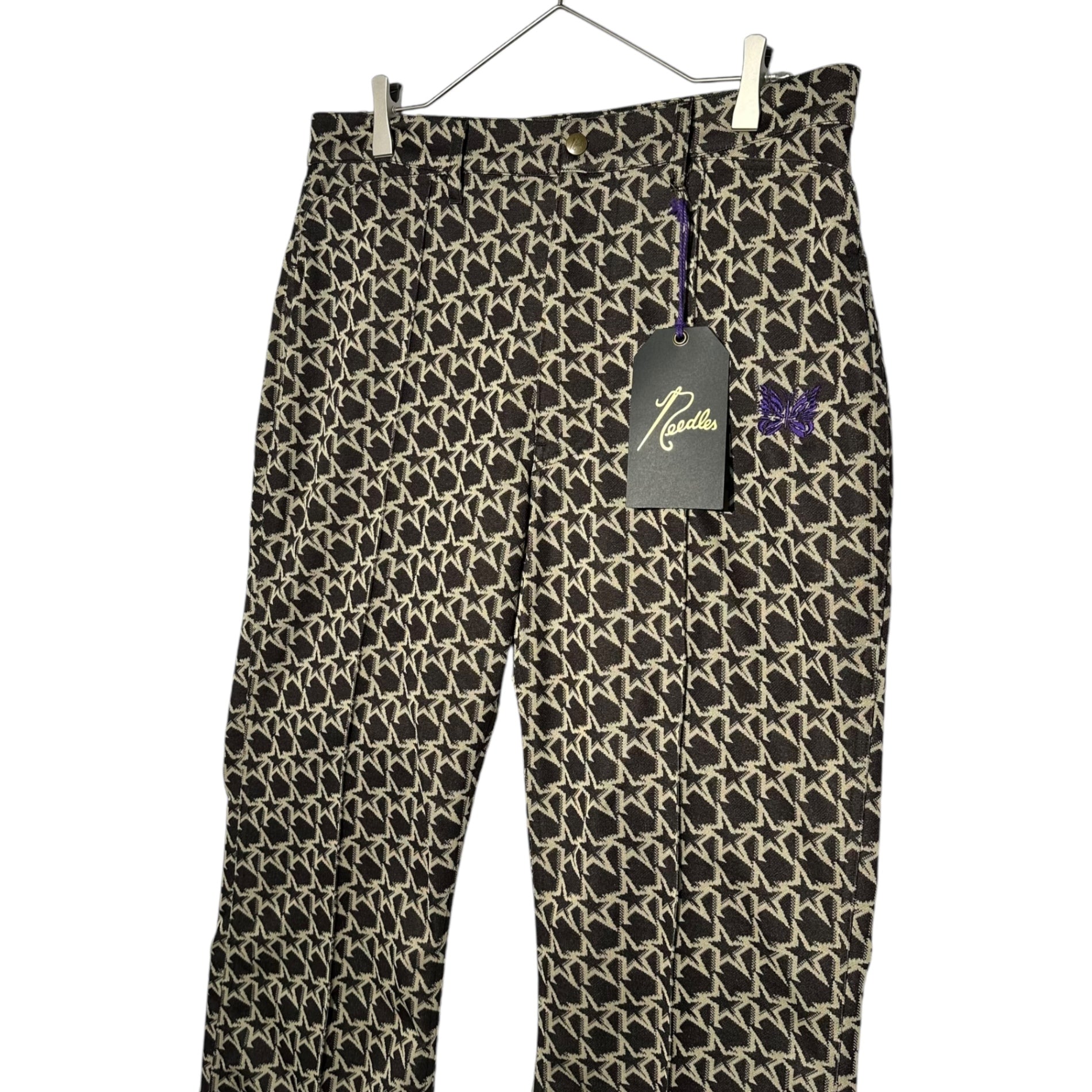 NEEDLES(ニードルズ) Boot Cut Jean - Poly Jacquard print STAR トラック パンツ ジャガード プリント スター LQ526 M ブラウン×ベージュ 星 ロゴ スラックス