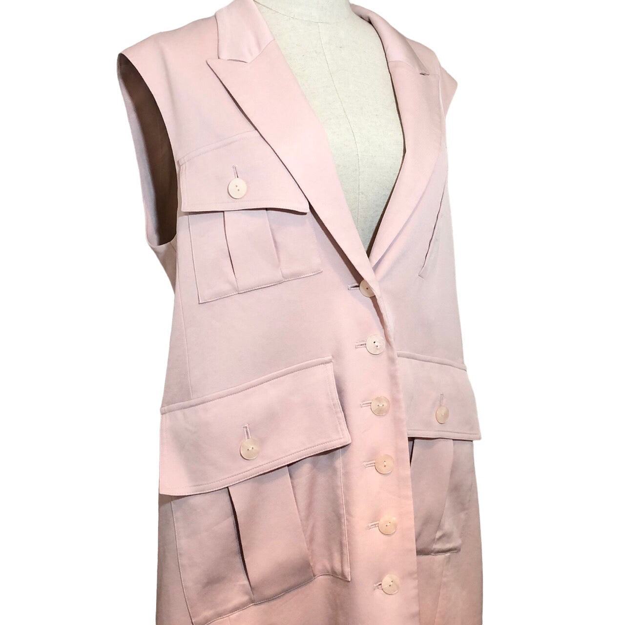 TARO HORIUCHI(タロウホリウチ) プリーツ切替ノースリーブジャケット/ロングジレ 1901-C01-102 2(Mサイズ程度) ピンク