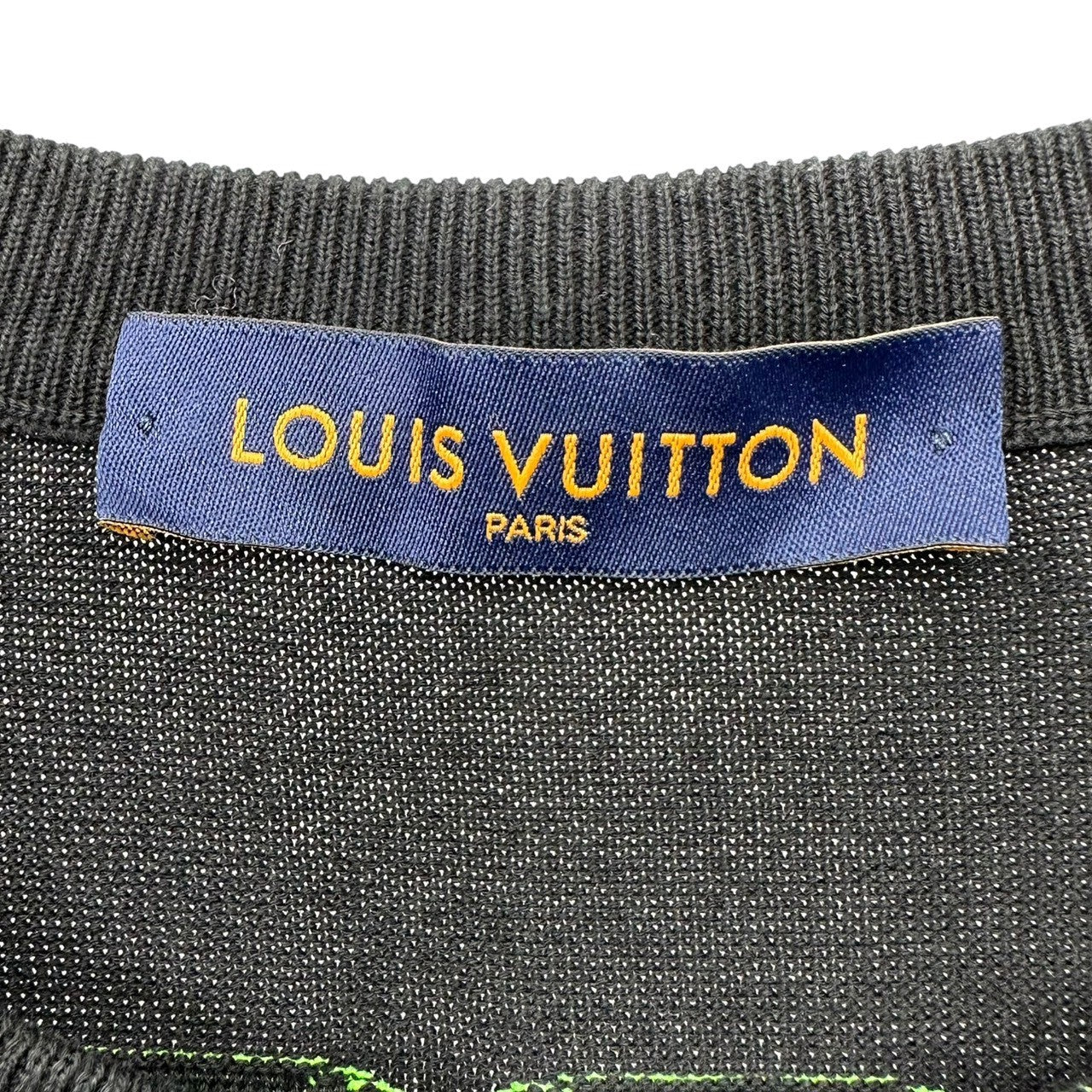 LOUIS VUITTON(ルイヴィトン) 22AW 1854 Graphic S/S Knit グラフィック 半袖 ニット Tシャツ 1AAGO4 XXL ブラック×ライムグリーン RM222 ZTD HNN78W カットソー プルオーバー