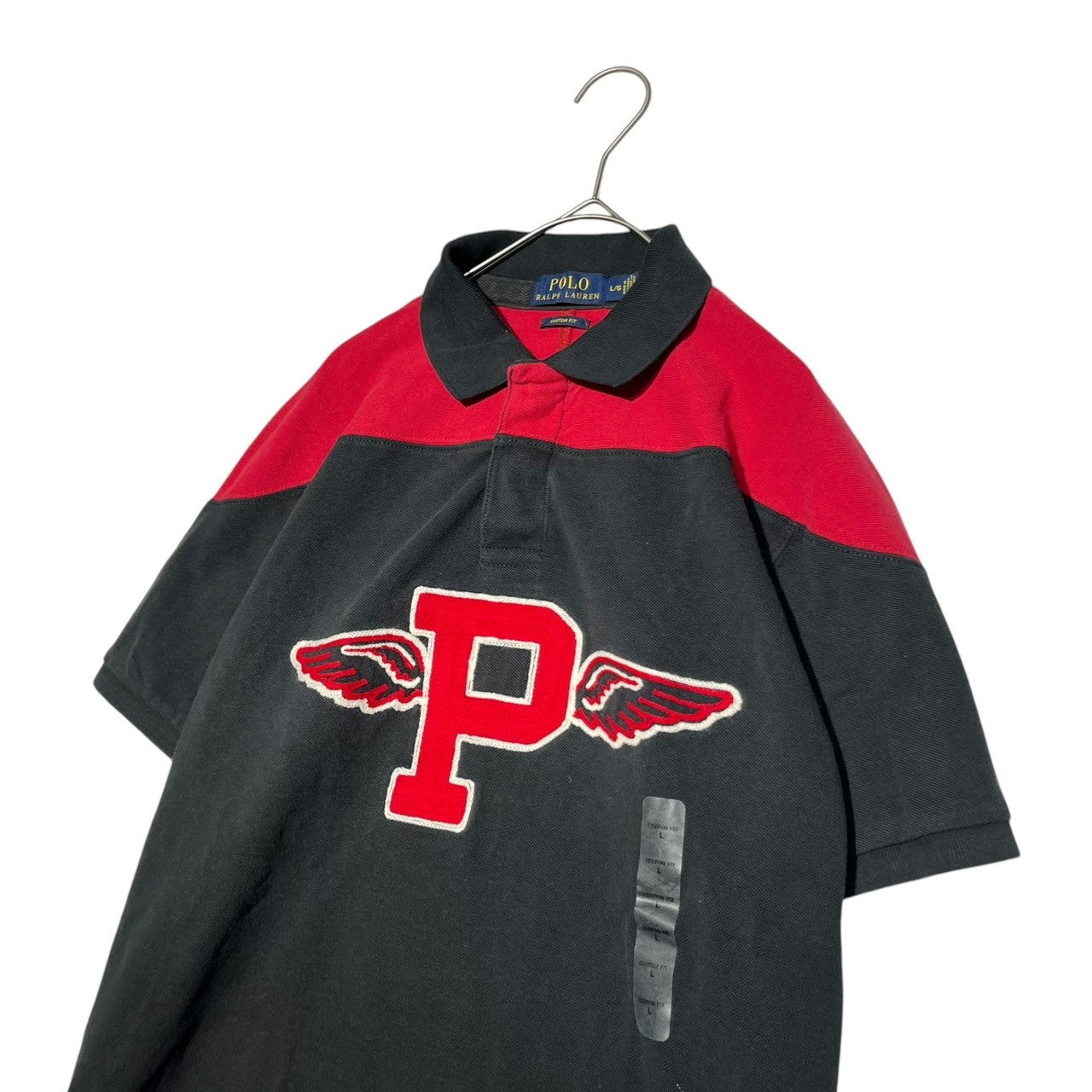 POLO RALPH LAUREN(ポロラルフローレン) P Wing Patch Pique Polo Shirt P ウィング ワッペン 鹿の子 ポロシャツ L ブラック×レッド