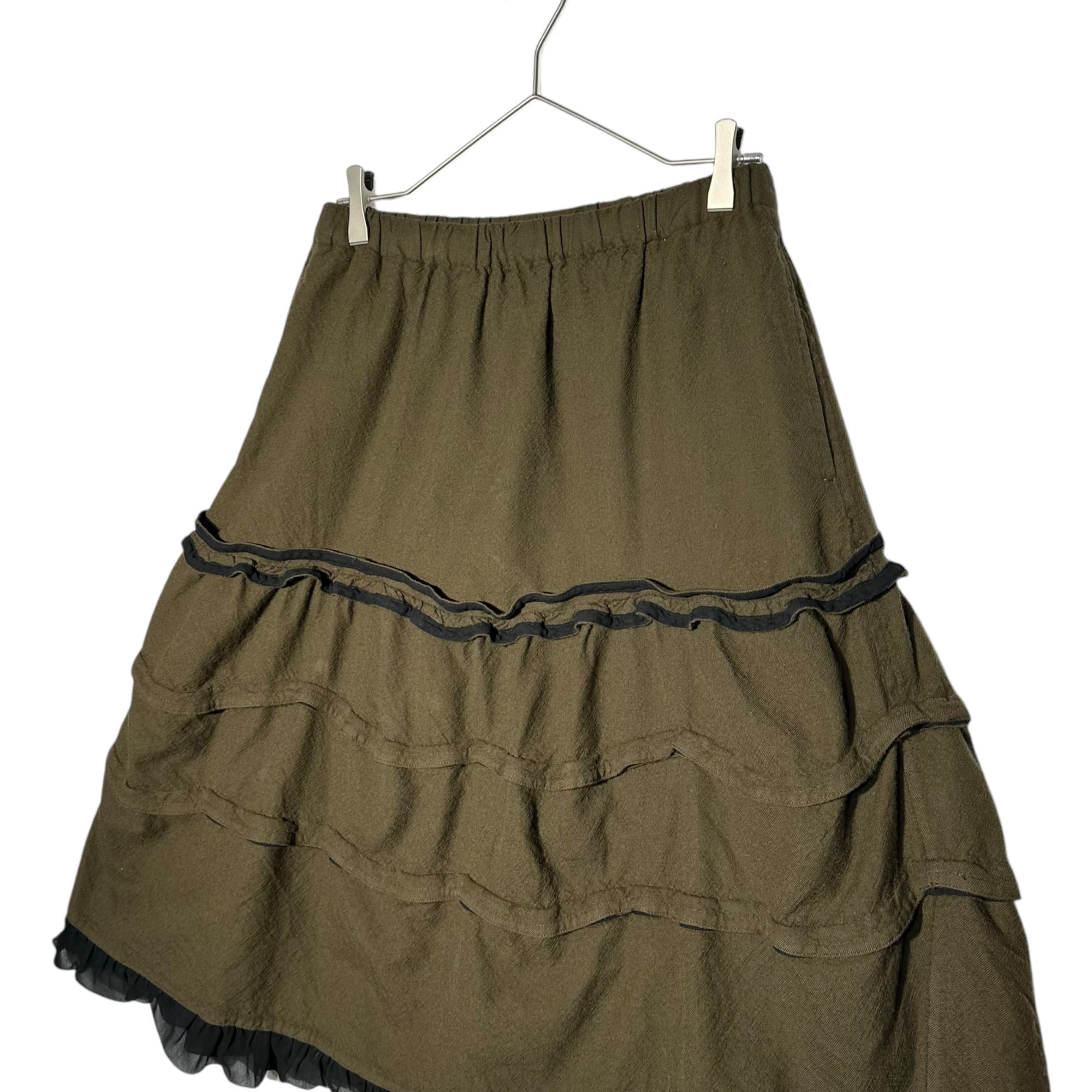 tricot COMME des GARCONS(トリココムデギャルソン) 08AW Wool full tiered skirt ウール 縮絨 ティアード スカート TB-S003 FREE カーキ×ブラック AD2008