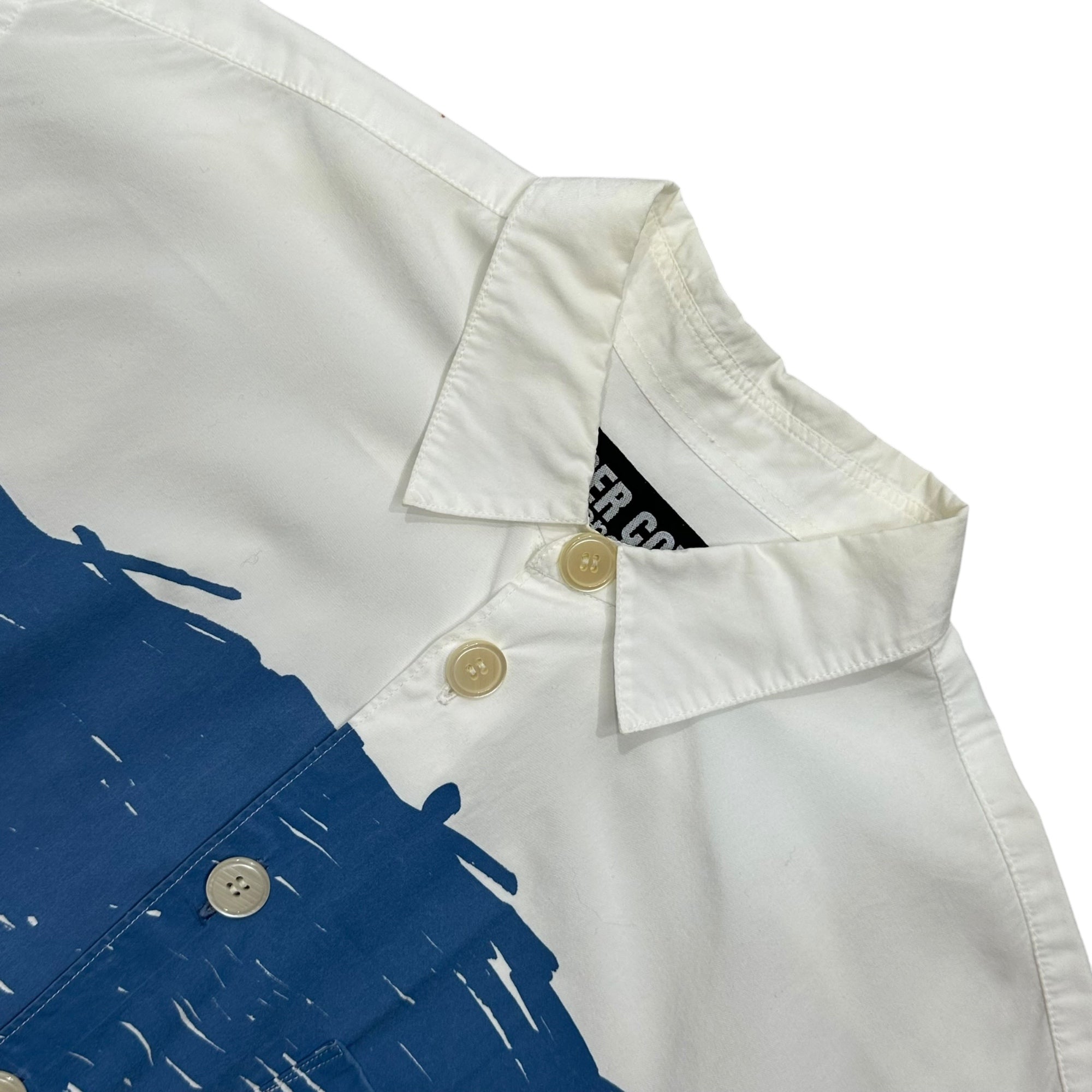 UNDERCOVER(アンダーカバー) 1993's “One-of-a-Kind” Hand-Printed Graphic L/S Shirt 一点物 手刷り グラフィック 長袖 シャツ FREE ホワイト×ブルー 初期 one and only 1990年代 アーカイブ 稀少