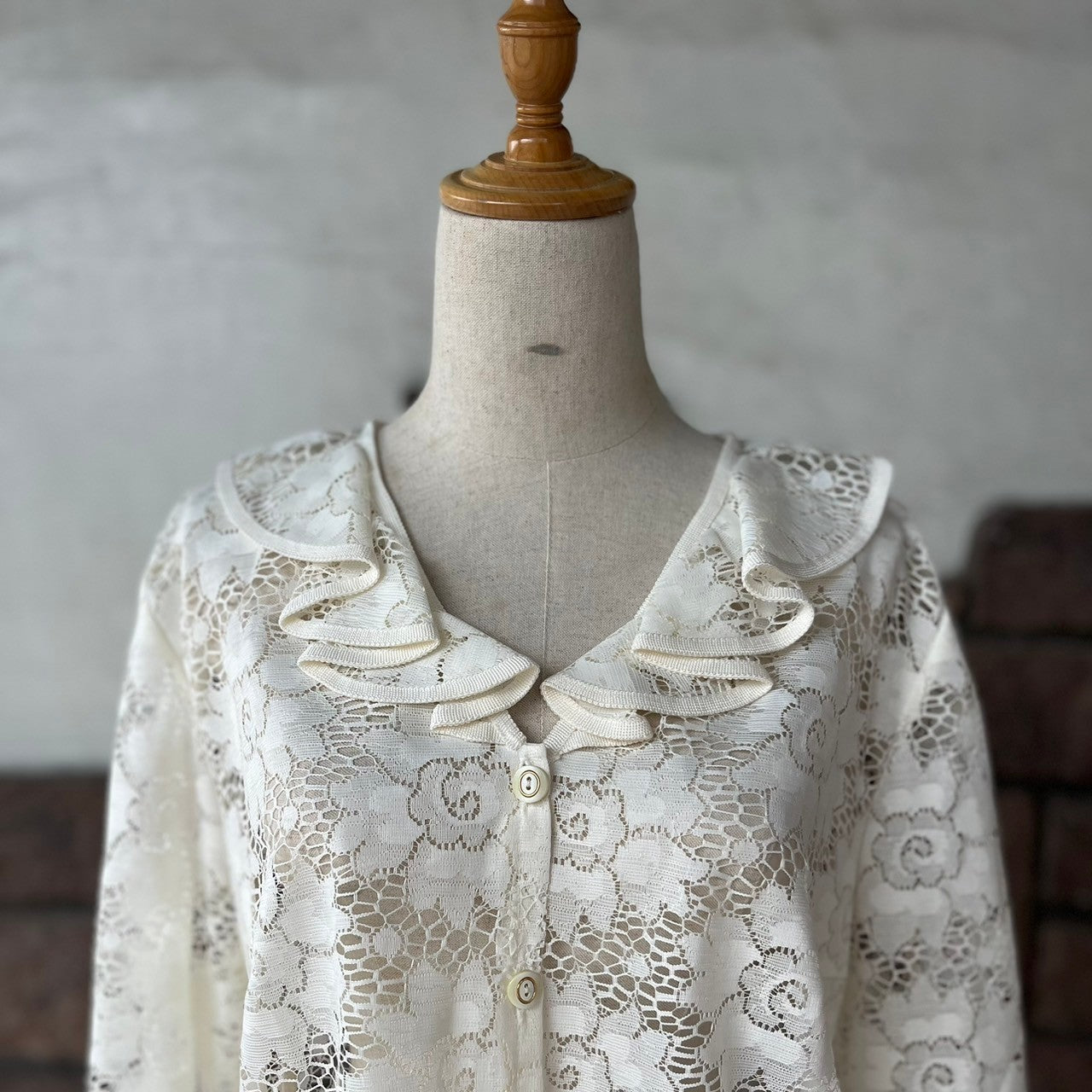vintage(ヴィンテージ) 80'~90's all lace flower stich frill blouse 総レースのフラワー刺繍ブラウス 表記無し(Lサイズ程度) ホワイト