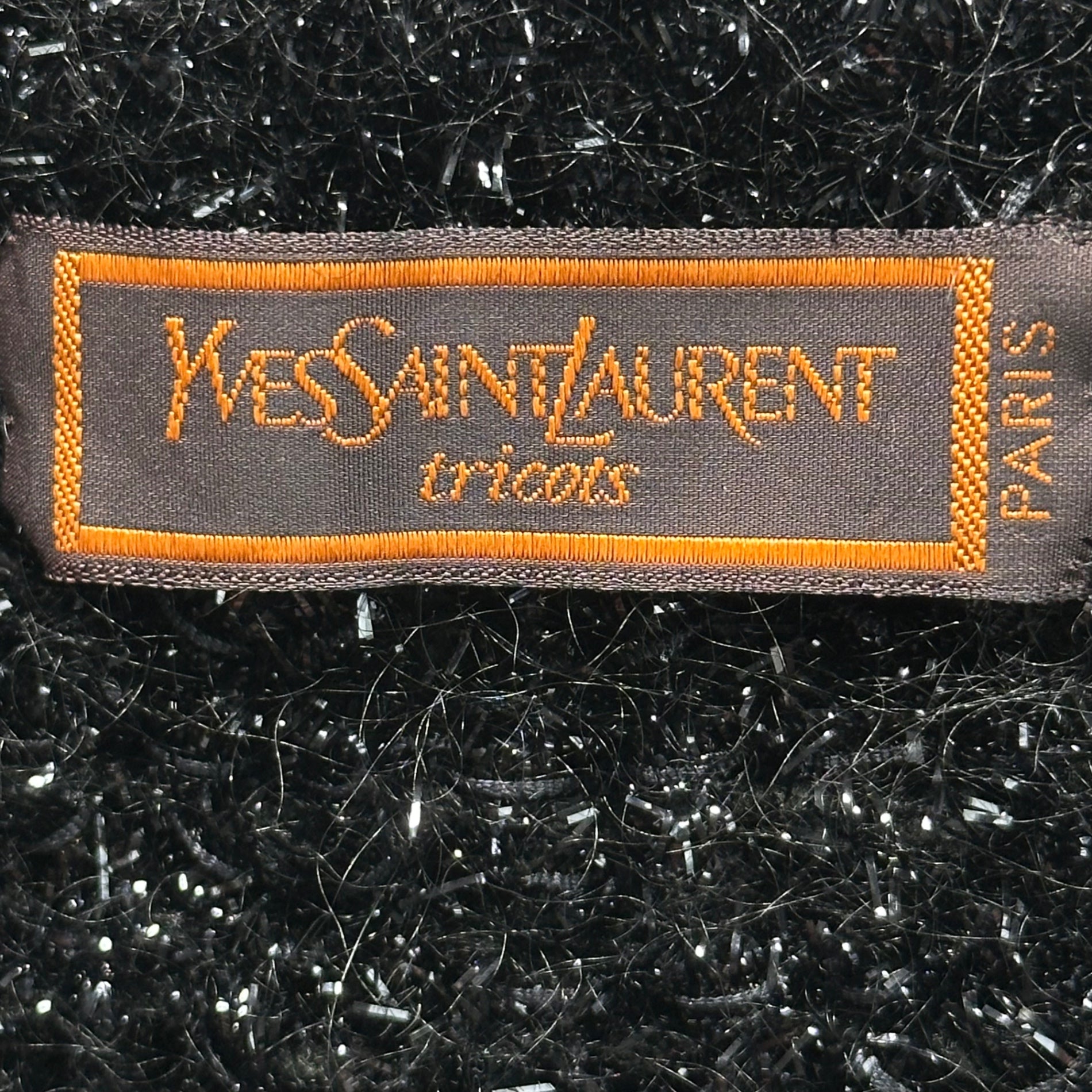 YVES SAINT LAURENT(イヴサンローラン) Vintage Lame Ribbon Crew Neck Knit Cardigan ヴィンテージ ラメ リボン クルーネック ニット カーディガン ST41-884 M ブラック