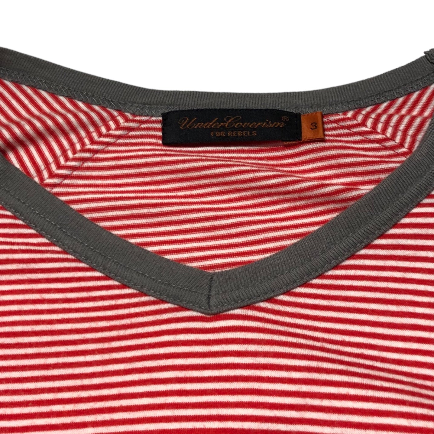 UNDERCOVERISM(アンダーカバーイズム) Cotton rayon border cut and sew コットン レーヨン ボーダー カットソー 7A274-CS4 3(L程度) レッド×ホワイト 長袖 Tシャツ