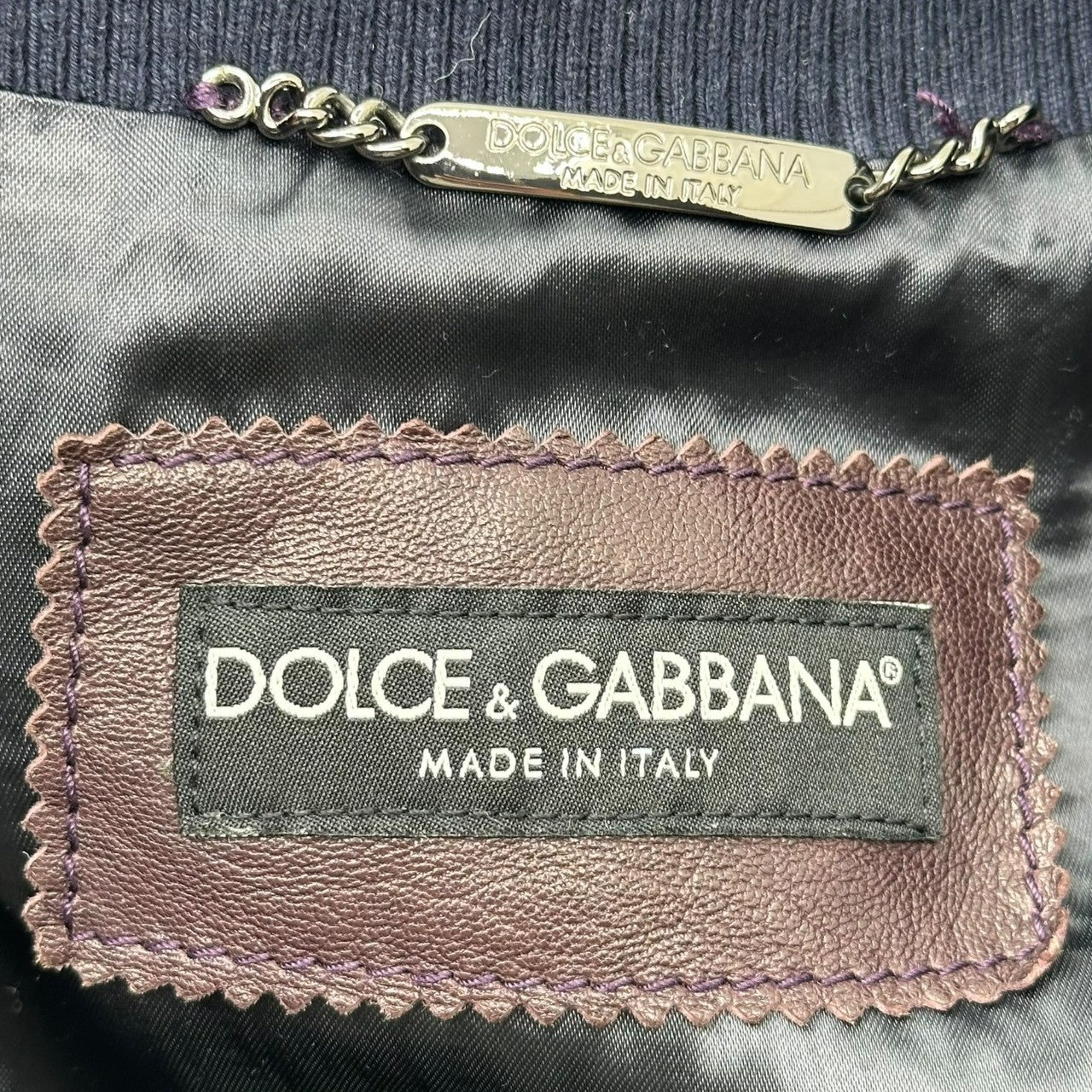 DOLCE&GABBANA(ドルチェ&ガッバーナドルガバ) Black Sheepskin Rib Blouson ブラック シープスキン リブ ブルゾン G9N12L/FULS8 46(S) ブラウン×ネイビー