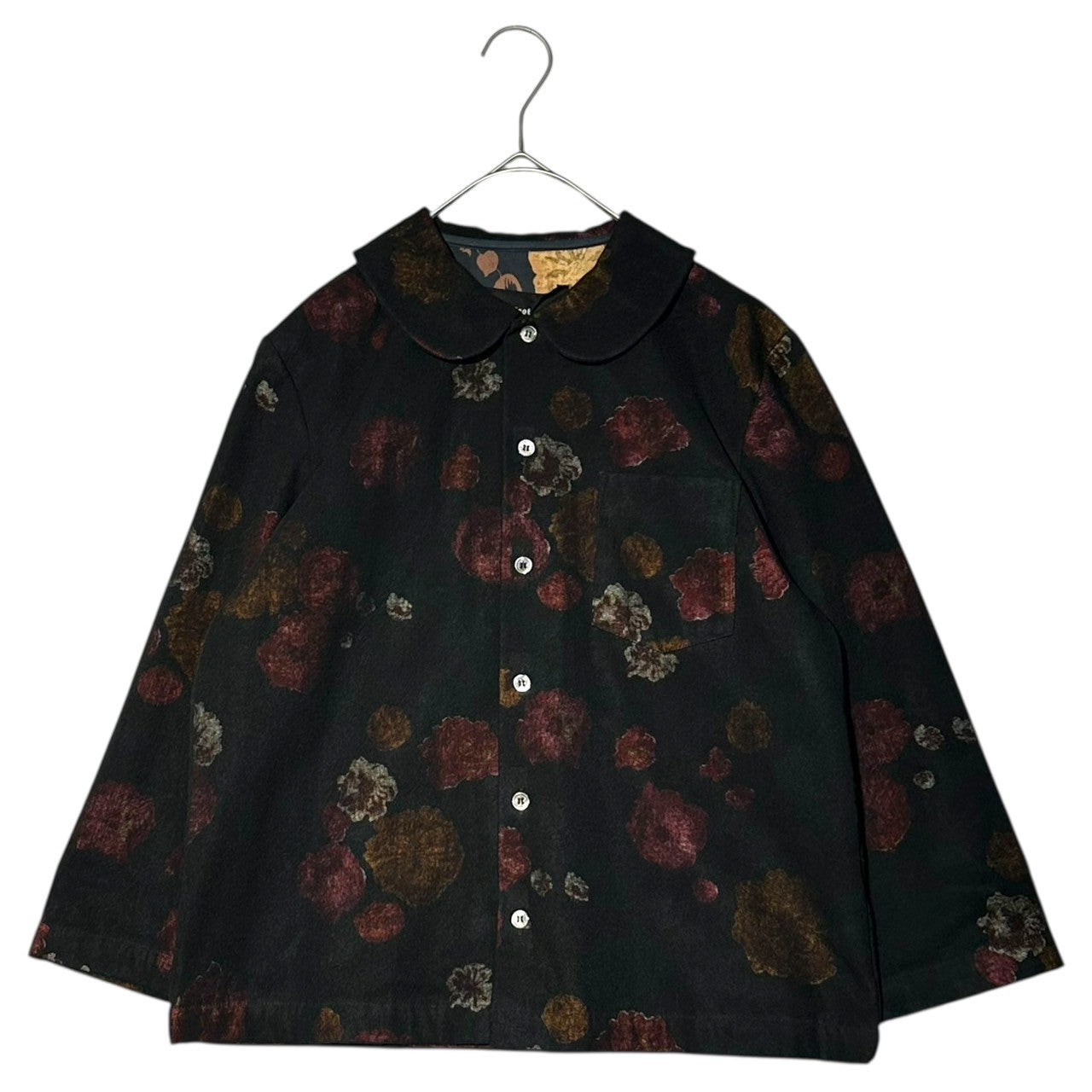 tricot COMME des GARCONS(トリココムデギャルソン) 99AW Transparent Floral Pattern Round Collar Wool Shirt Jacket 透け 花柄 丸襟 ウール シャツジャケット TB-07003M M ブラック AD1999