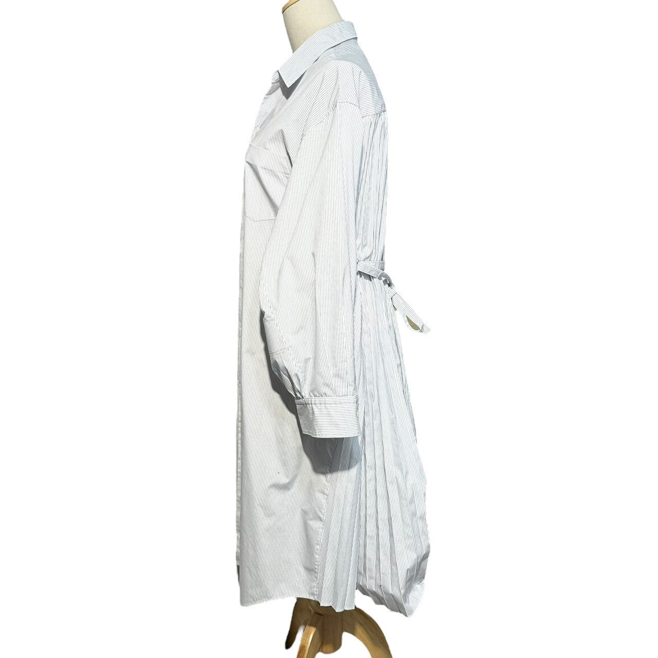 COMME des GARCONS JUNYA WATANABE(コムデギャルソンジュンヤワタナベ) 18AW Back Pleated Striped Shirt Dress バルーン スリーブ バック プリーツ ストライプ シャツ ワンピース JB-O024 XS ホワイト AD2018