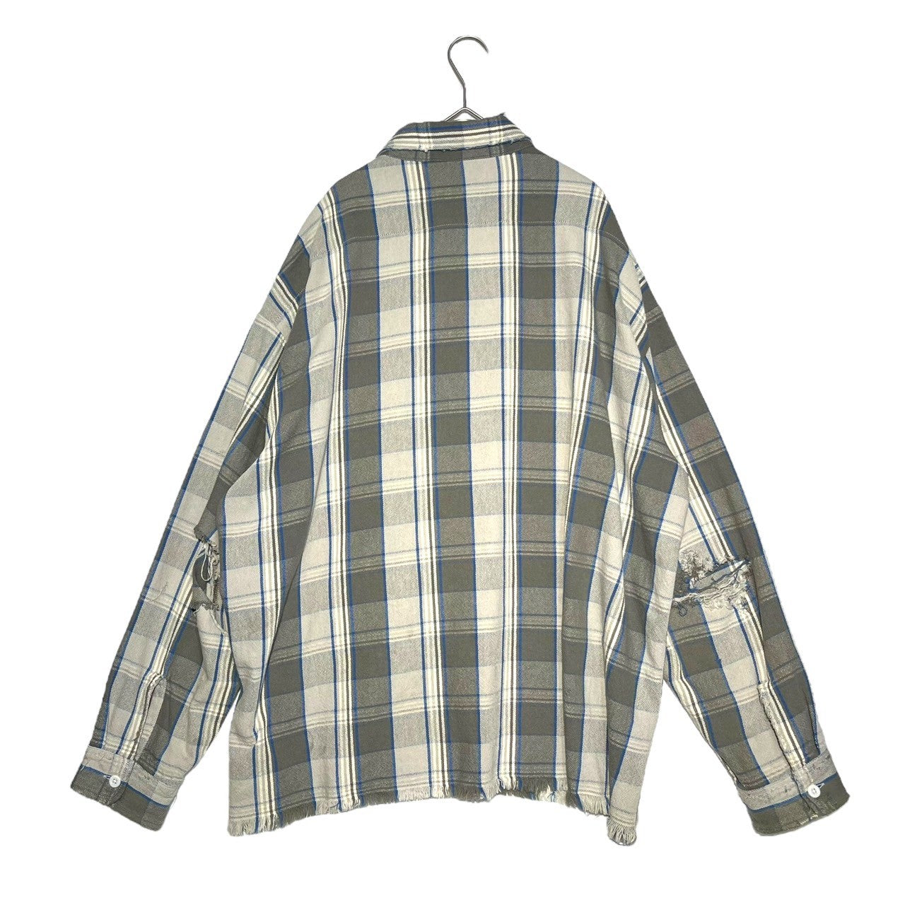 SAINT MICHAEL(セントマイケル) 22AW×Shermer Academy FRANNEL SHIRT シャーマーアカデミー フランネル シャツ SM-A22-0000-061 XL グレー×ブルー ダメージ加工 長袖 チェック