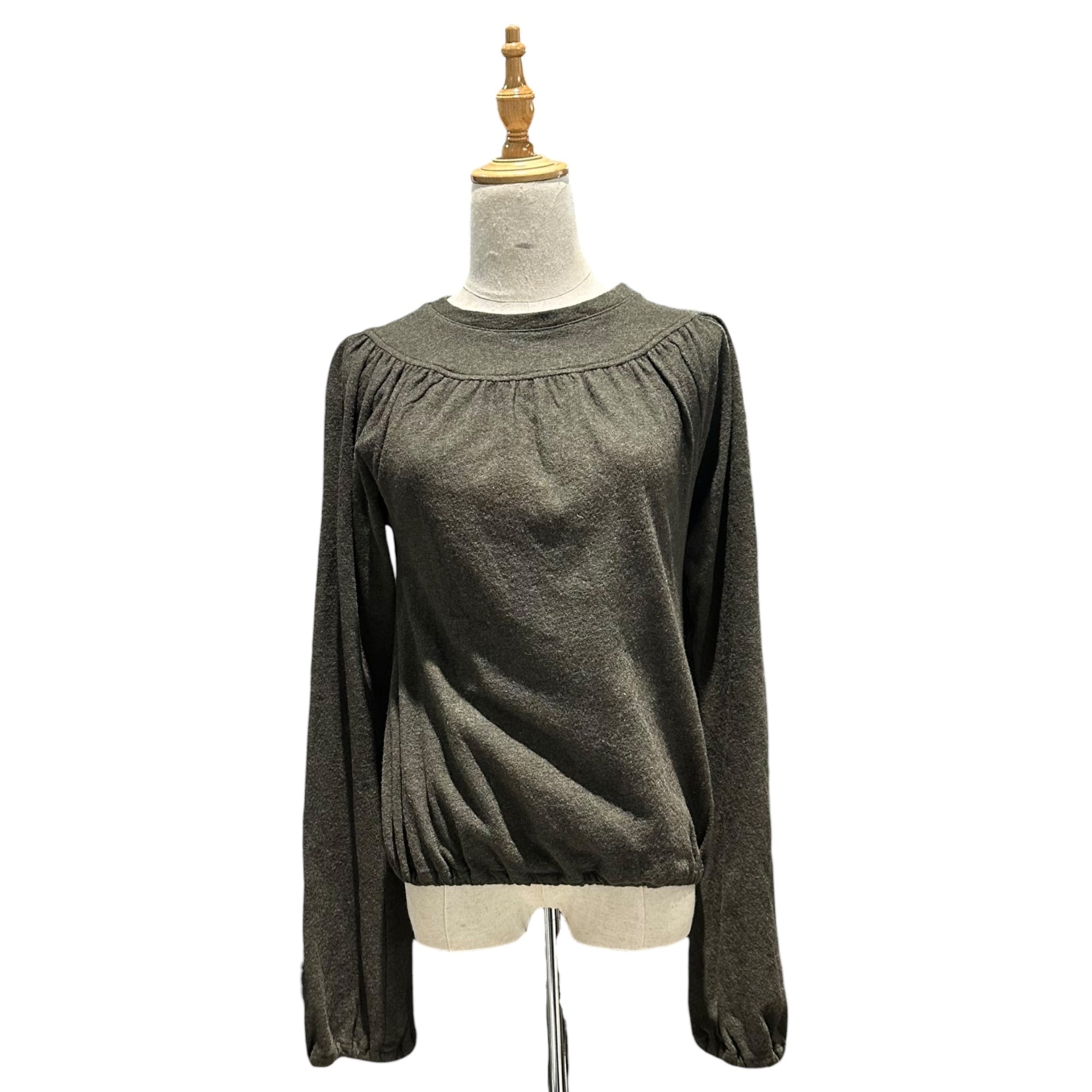 VERONIQUE BRANQUINHO(ヴェロニクブランキーノ) 00's Wool Gathered Knit Top ウール ギャザー カットソー 1028-17175 38(M程度) カーキ ブラウス