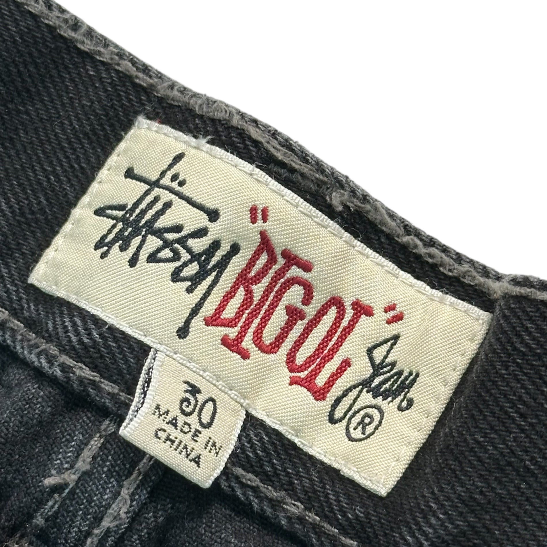 STUSSY(ステューシー) Big Ol' Denim Vintage Jean ヴィンテージ加工 ブラック デニム ストレート ワイド パンツ 30 ブラック