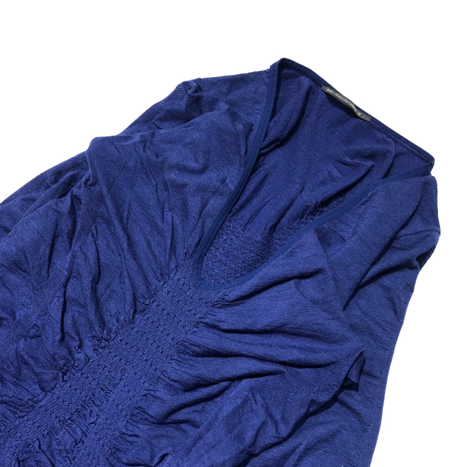 MARITHE FRANCOIS GIRBAUD(マリテフランソワジルボー) 00's Gathered V neck cut and sew ギャザー Vネック カットソー F7-6534 M ブルー Y2K ニット ギミック