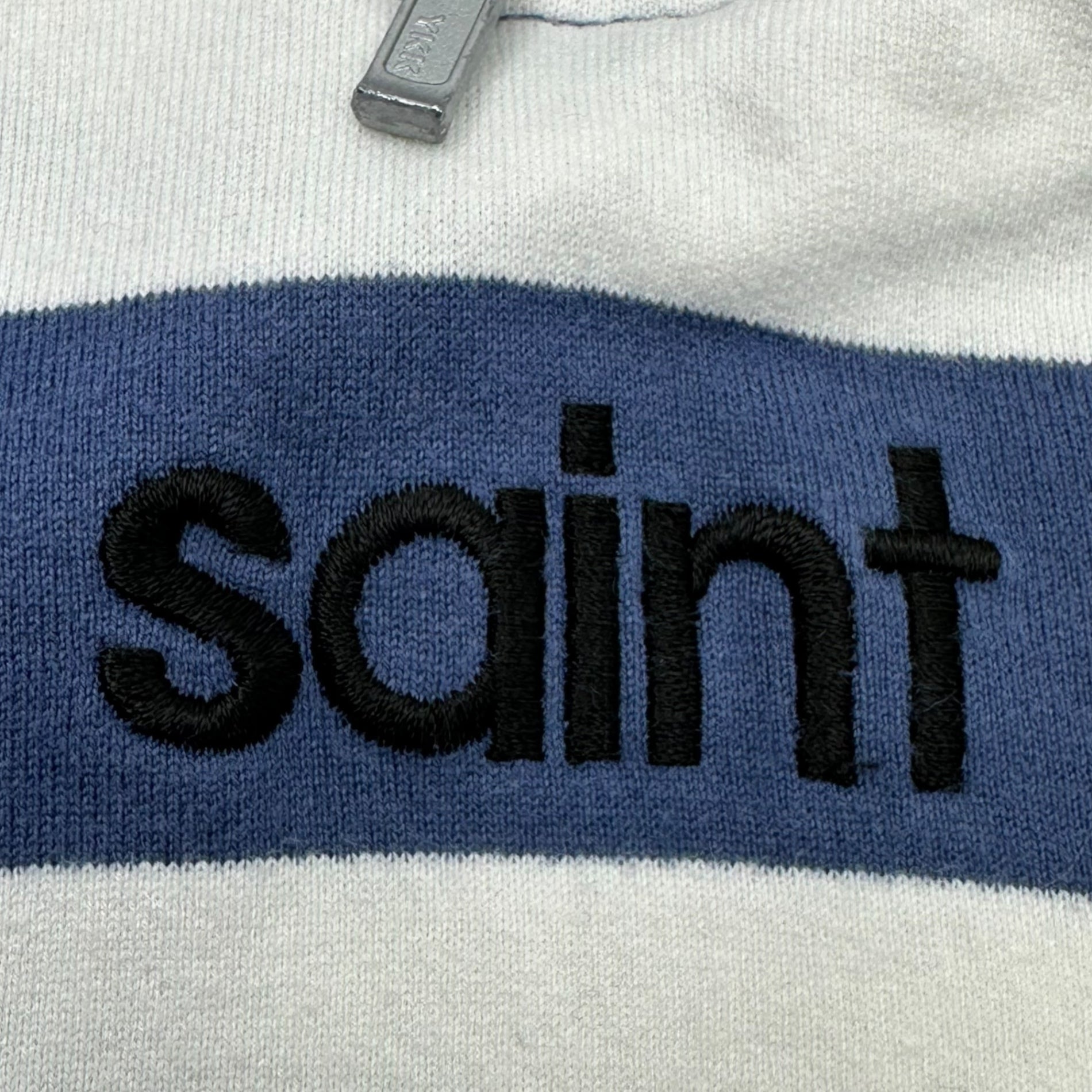 SAINT MICHAEL(セントマイケル) 24SS SA RUGGER SH BORDER BLUE ボーダー ハーフジップ 長袖 ポロ シャツ SM-YS8-0000-C41 L ホワイト×ネイビー×ブラック ラガー ロゴ刺繍 カットソー