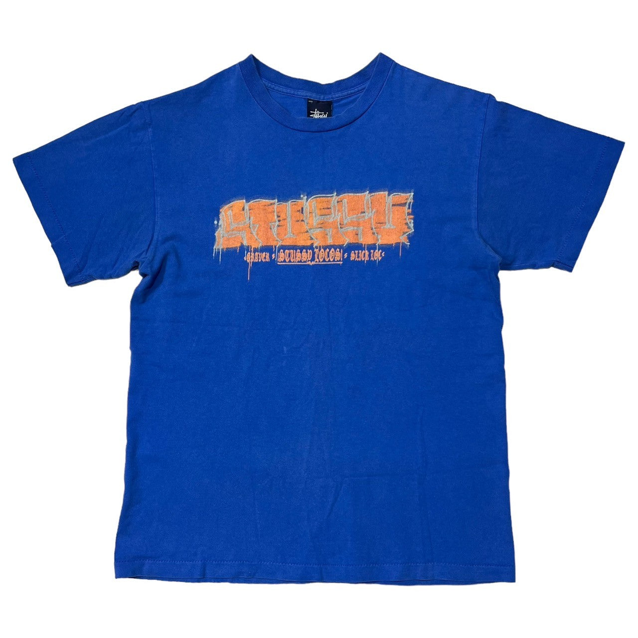 STUSSY(ステューシー) 90’s VINTAGE graffiti art logo グラフィティアート ロゴ Tシャツ 紺タグ SIZE M ブルー×オレンジ 90年代 OLD STUSSY