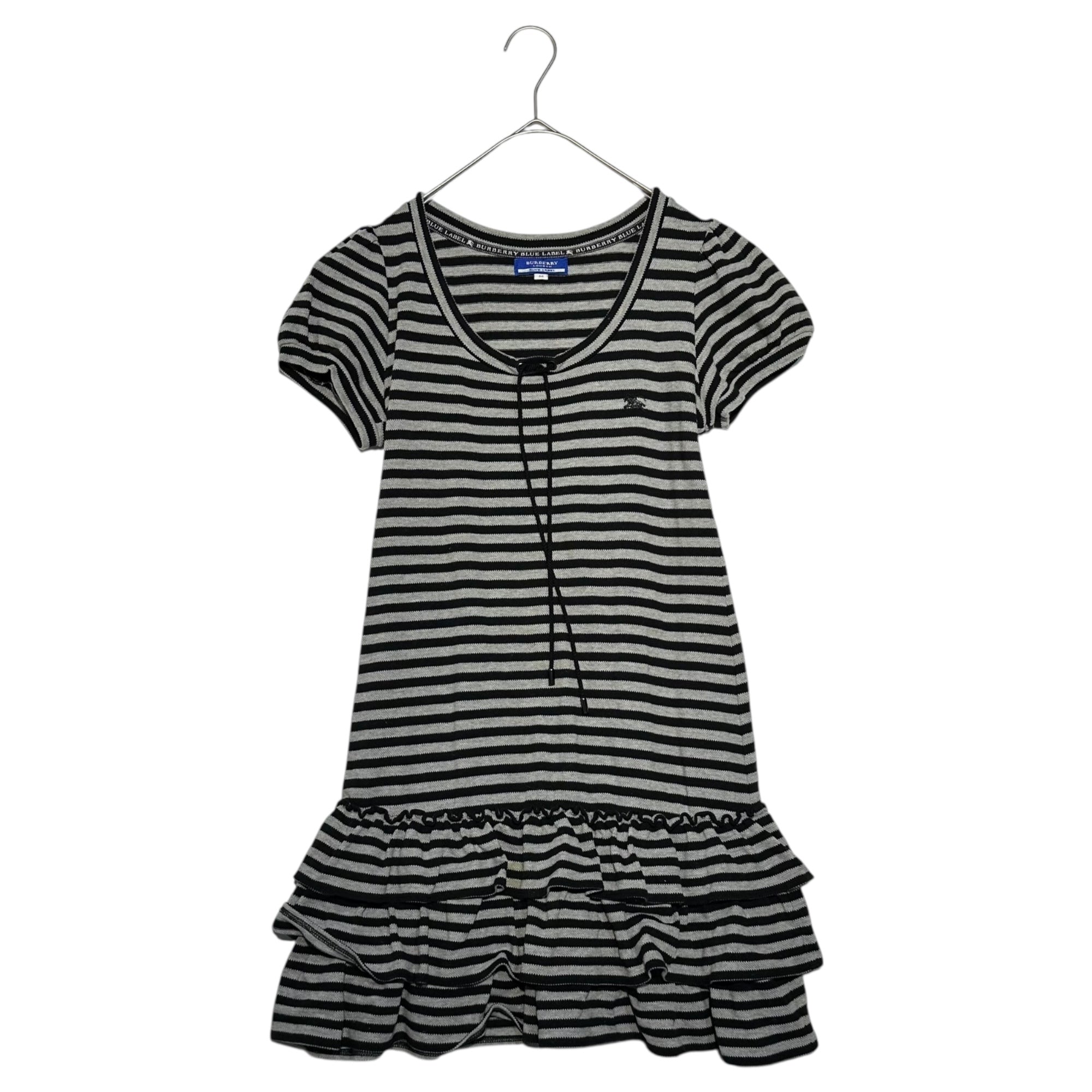 BURBERRY BLUE LABEL(バーバリーブルーレーベル) One-pointed logo cache-coeur short-sleeved striped deer dress ワンポイント ロゴ カシュクール 半袖 ボーダー 鹿の子 ワンピース FA536-271-09 38(M程度) グレー×ブラック